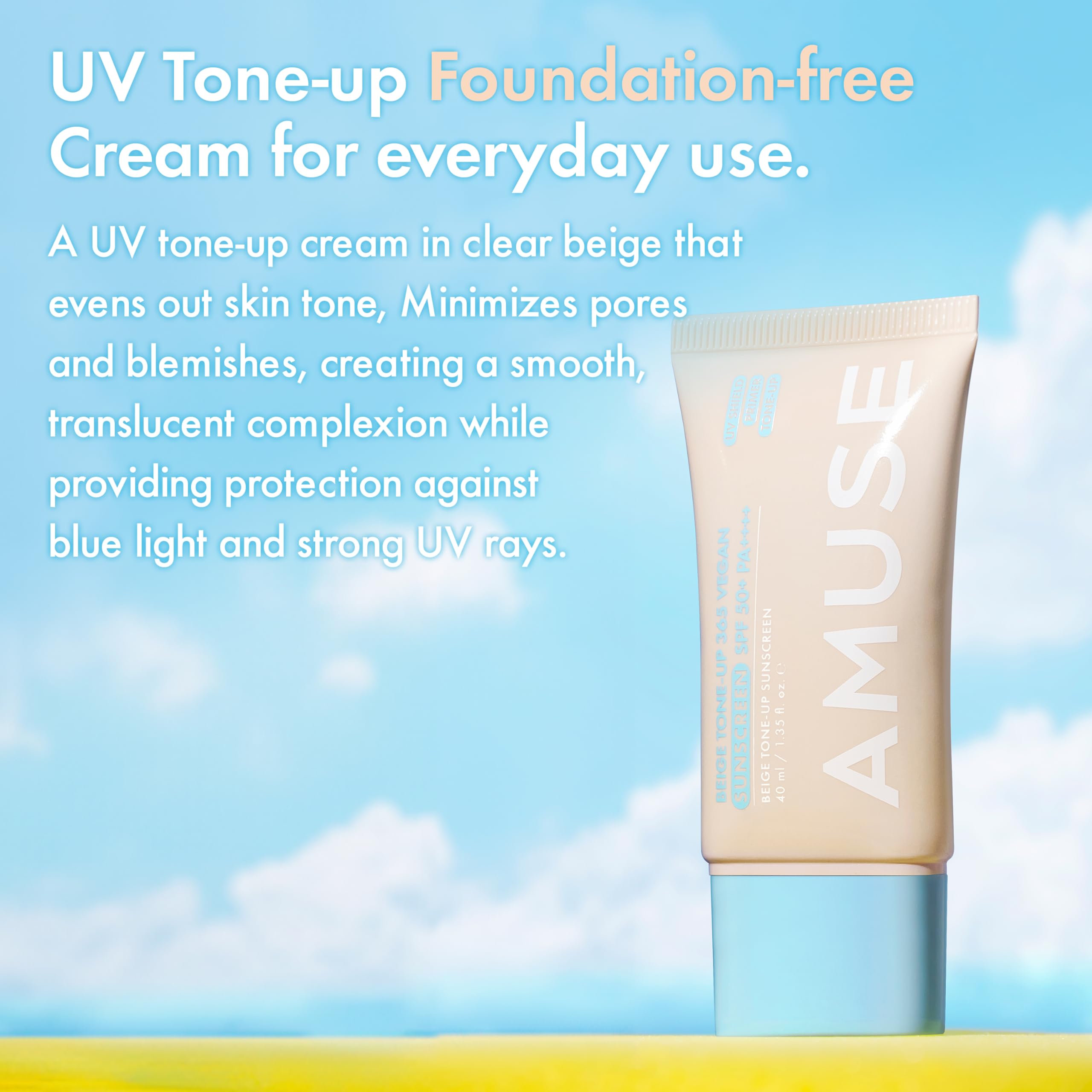 Amuse SEOUL 365 Vegan Beige tone Up Cream | Summer Foundation, Base-skip Tone Up, Beige Color, Natural Coverage, Lightweight, No