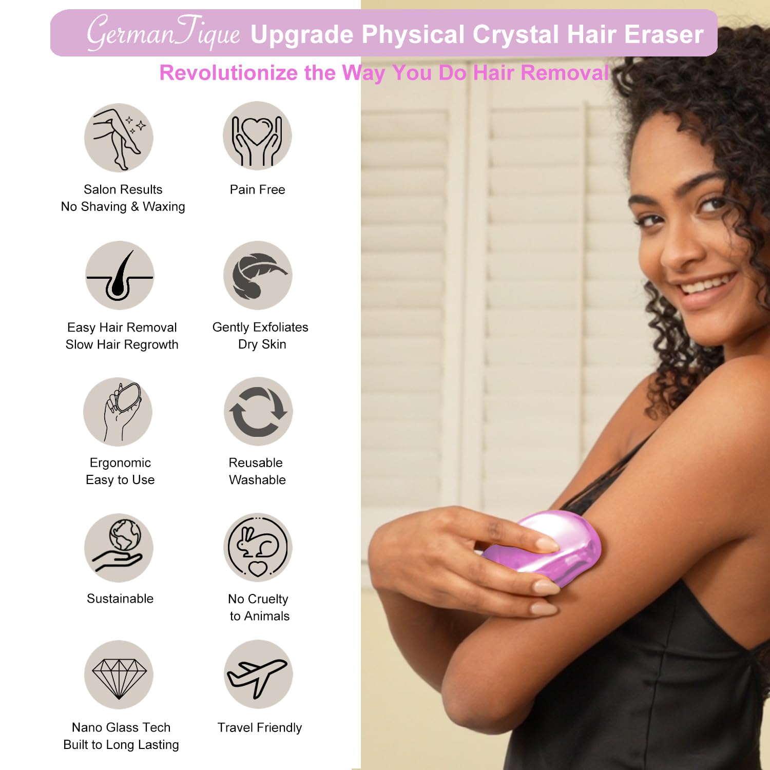 Germantique Crystal Hair Eraser,Natural Crystal Hair Remover,Reusable Painless Nano Glass Hair Removal Device Without Shaver,Gen