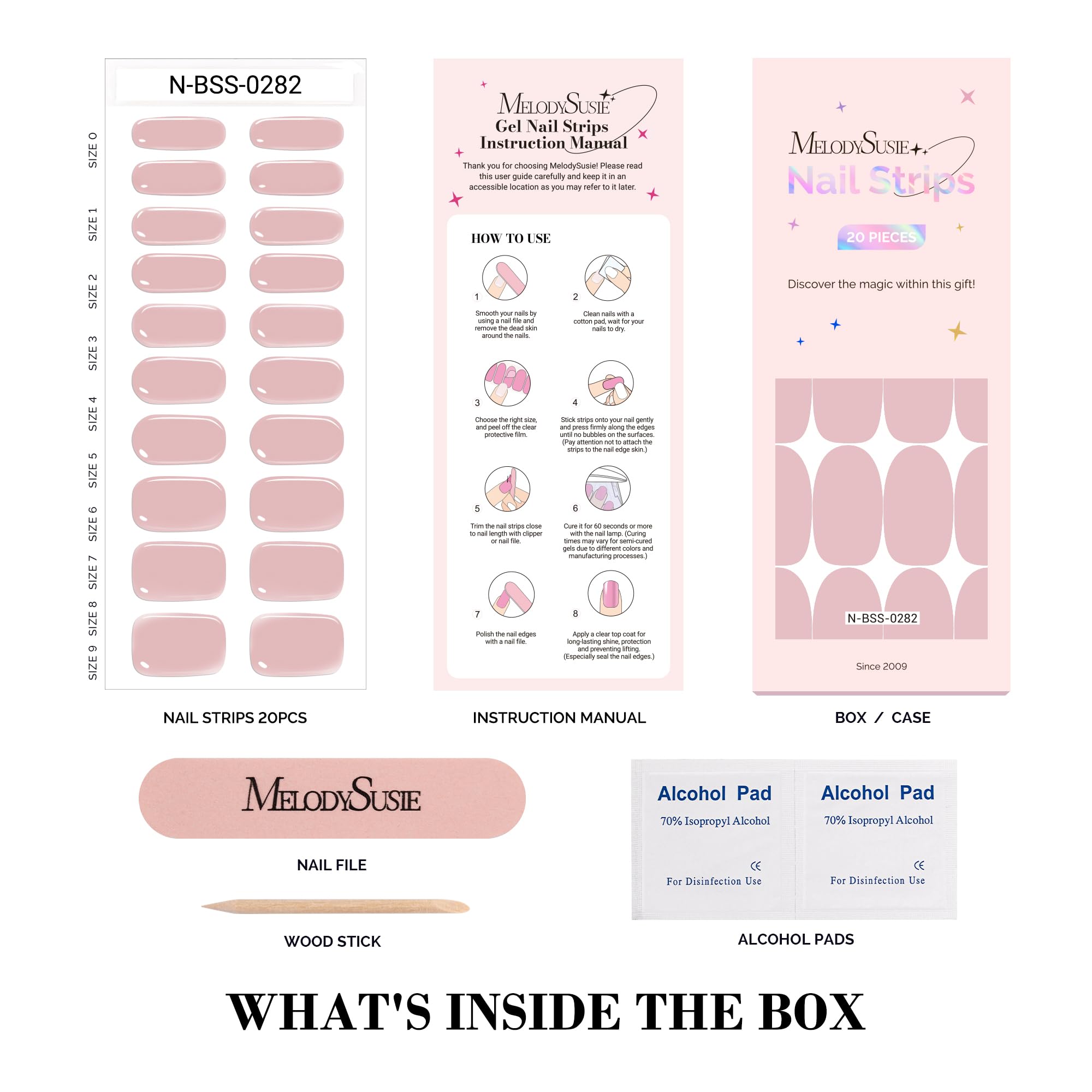 Melodysusie Semi Cured Gel Nail Strips (Camille Pink)- Works With Nail Lamp, Salon-Quality, Long Lasting, Easy To Apply & Remove