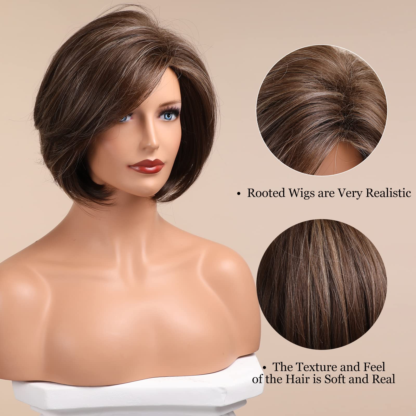 Haircube Brown Bob Wig Short Hair Wigs For Women Highlight Heat Resistant Fibre Synthetic Wig Natural Looking 10 Inch