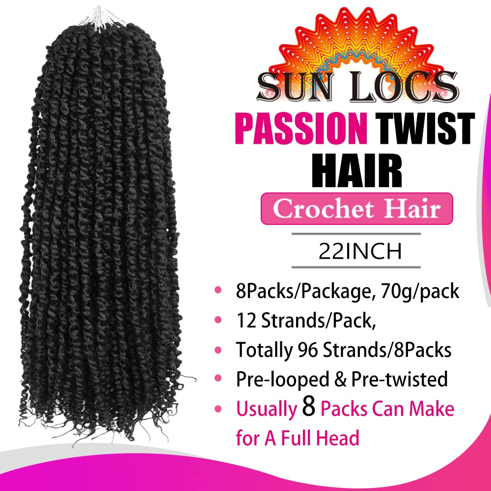 22 Inch Pre-Twisted Passion Twist Hair Crochet Hair For Black Women 8 Packs Passion Twist Pre-Looped Crochet Braids Hair Bohemia