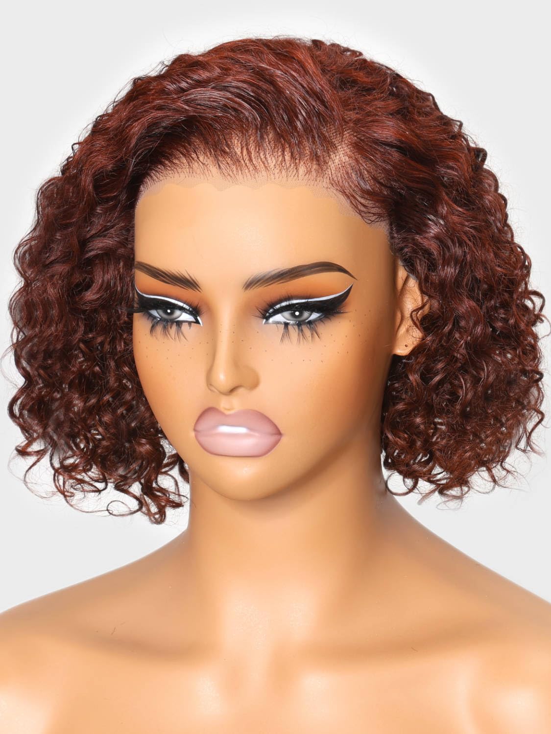 Beauty Forever 10inch Curly Glueless Wigs Human Hair 7X5 Bye Bye Knots Wear and Go Bob Wig with Reddish Brown,Pre Plucked Pre Cu
