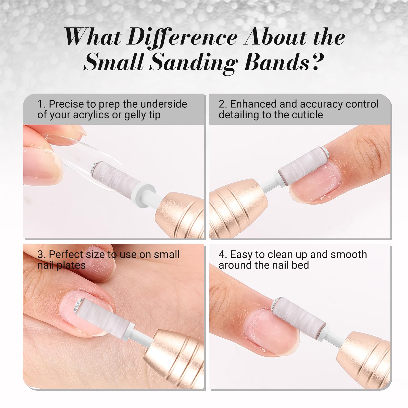 Melodysusie 50 Pcs Nail Drill Bits Small Sanding Bands With 3.1Mm Mandrel Bit, 180 Fine Grit Nail File For Acrylic Nails Gel Man