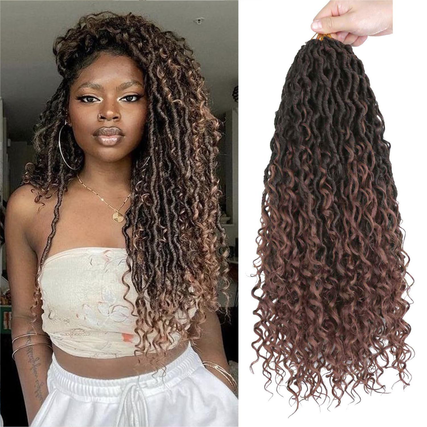 LMZIM 18 inch New Goddess Faux Locs Crochet Hair for Black Women,Goddess Locs Crochet Hair Pre Looped River Locs Crochet Hair wi