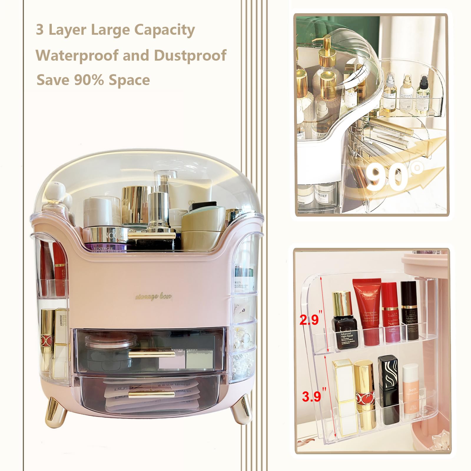 Omeily Upgrade Large Makeup Organizer Countertop Vanity Case Skin Care Cosmetic Storage Box Bathroom Counter Perfume Skincare Or