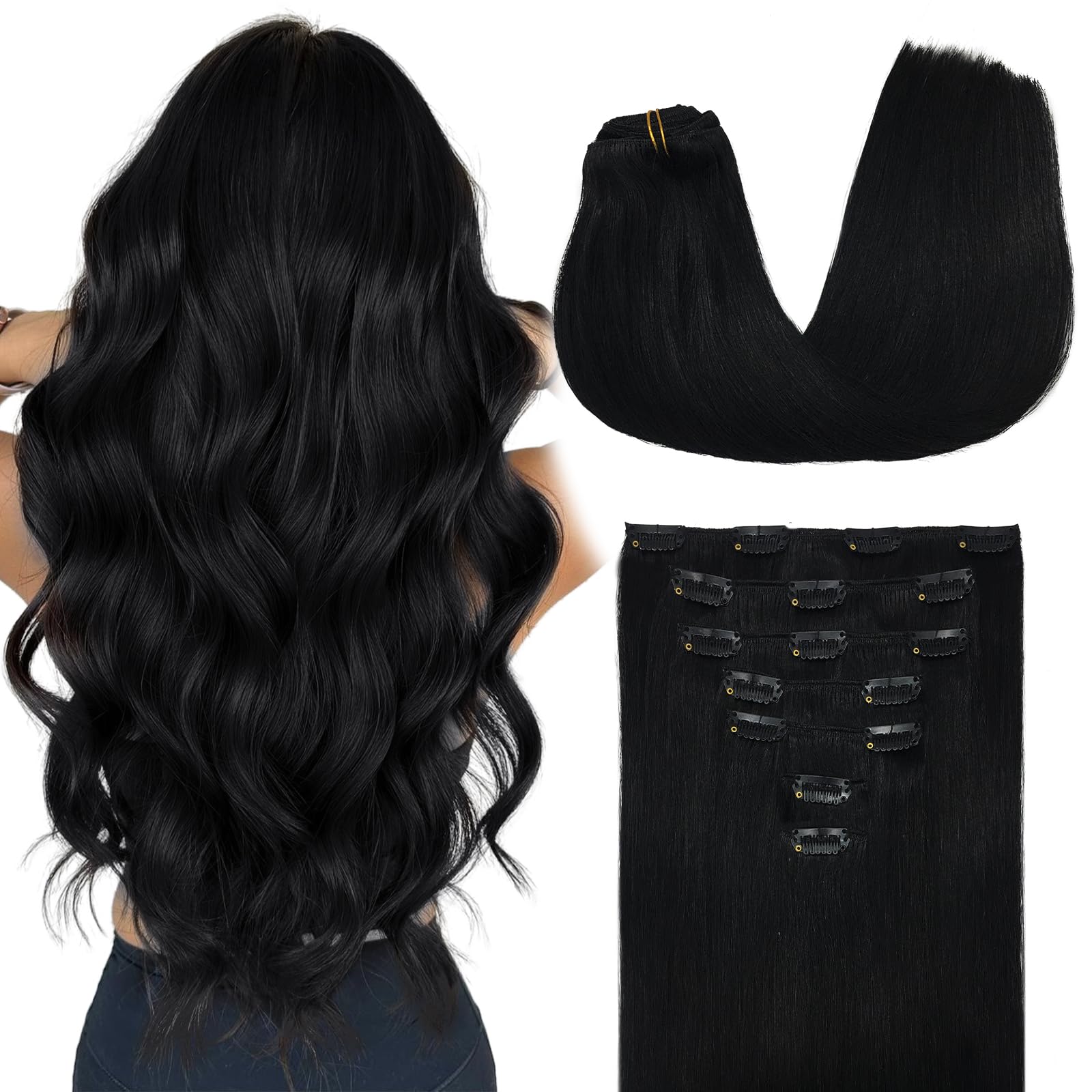 Clip in Hair Extensions Real Human Hair, 7pcs 120g Light Blonde Highlighted Golden Blonde 16 Inch, MAXITA Hair Extensions Human 