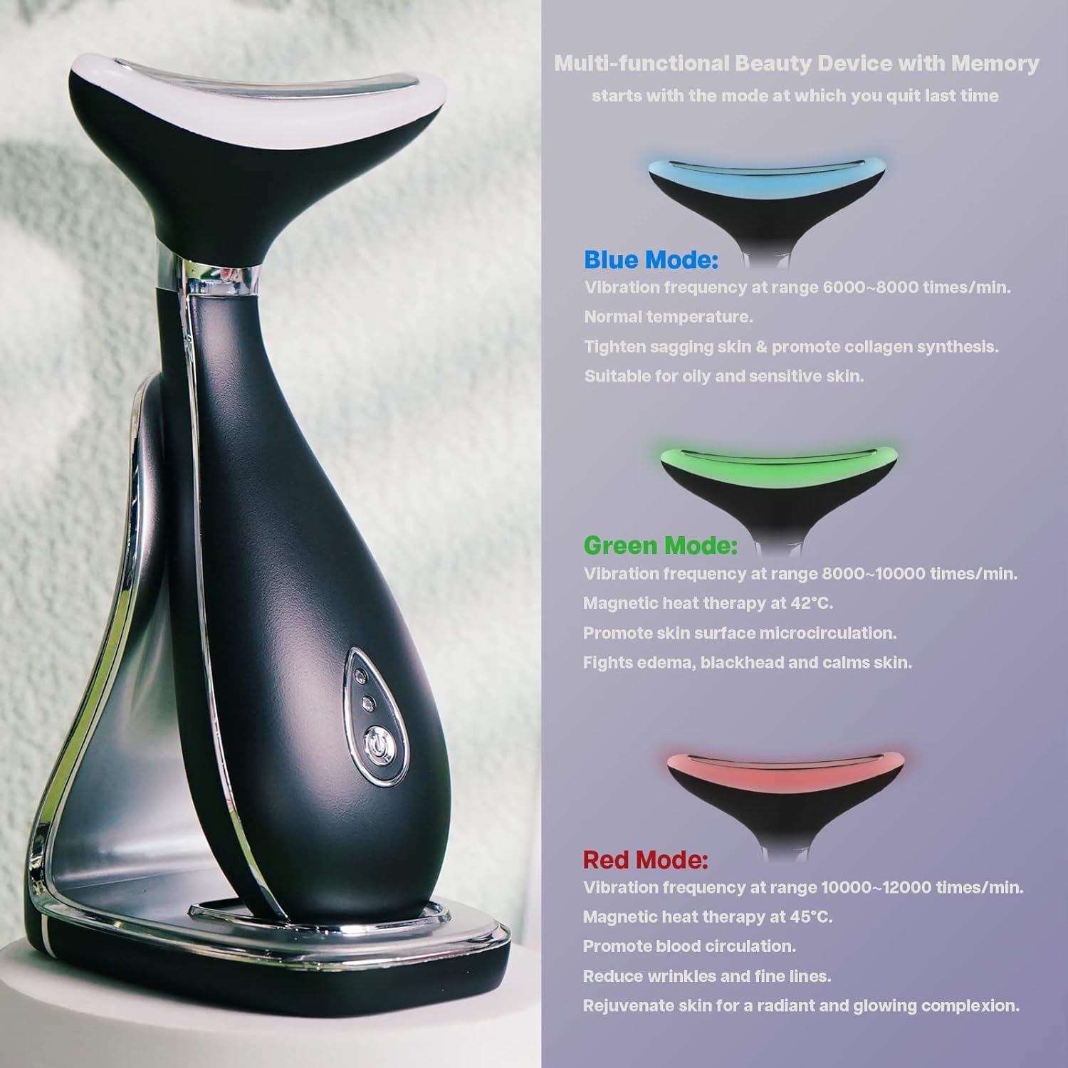 VRAIKO Lily Neck Face Massager, Skin Rejuvenation Beauty Massager, 3-in-1 at-Home Facial Spa Tool, Lifting, Toning and Tightenin