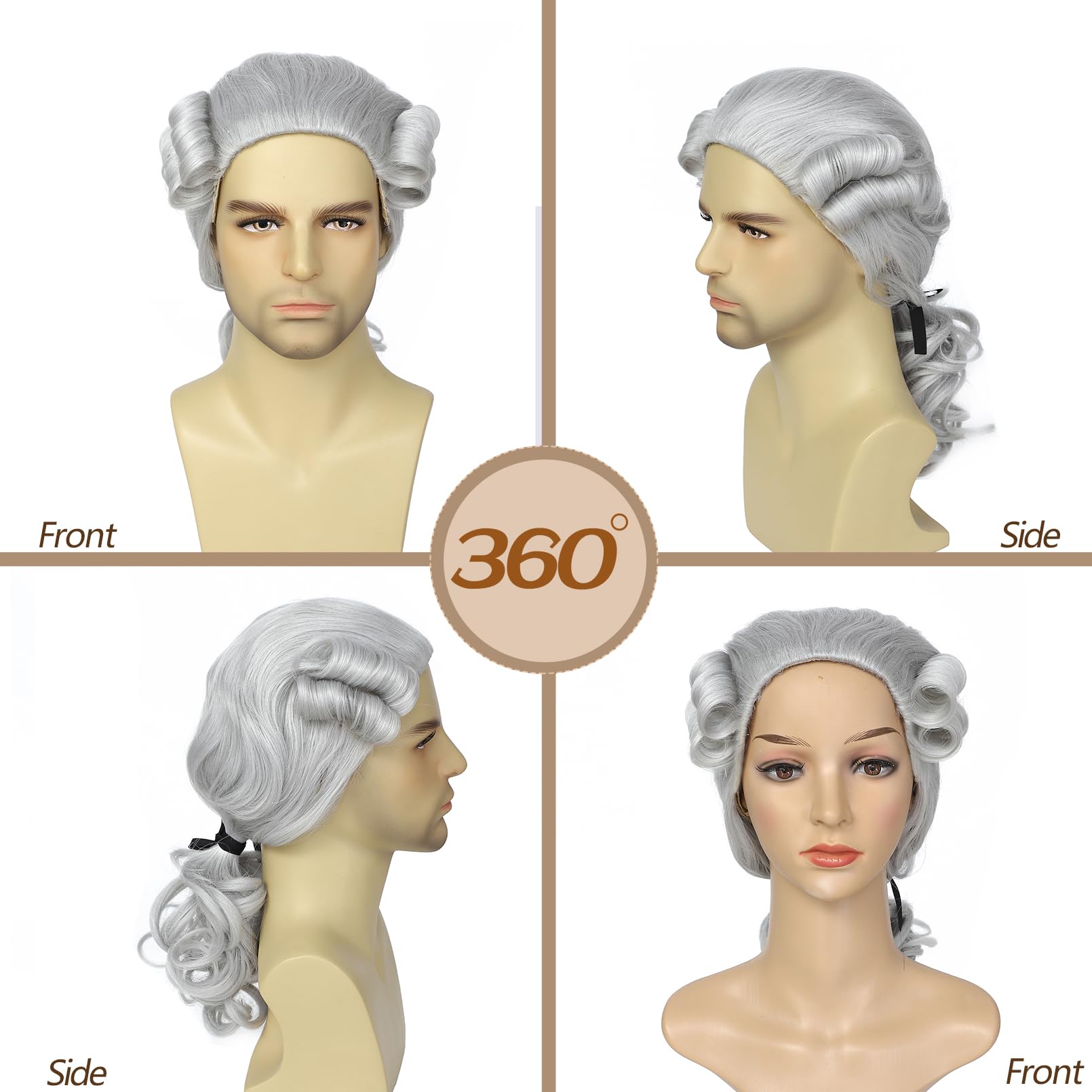 Judge Colonial Wig For Men Funny Wigs Washington Halloween Costume Cosplay Wig Crazy Wigs Mens Wig (Gray)