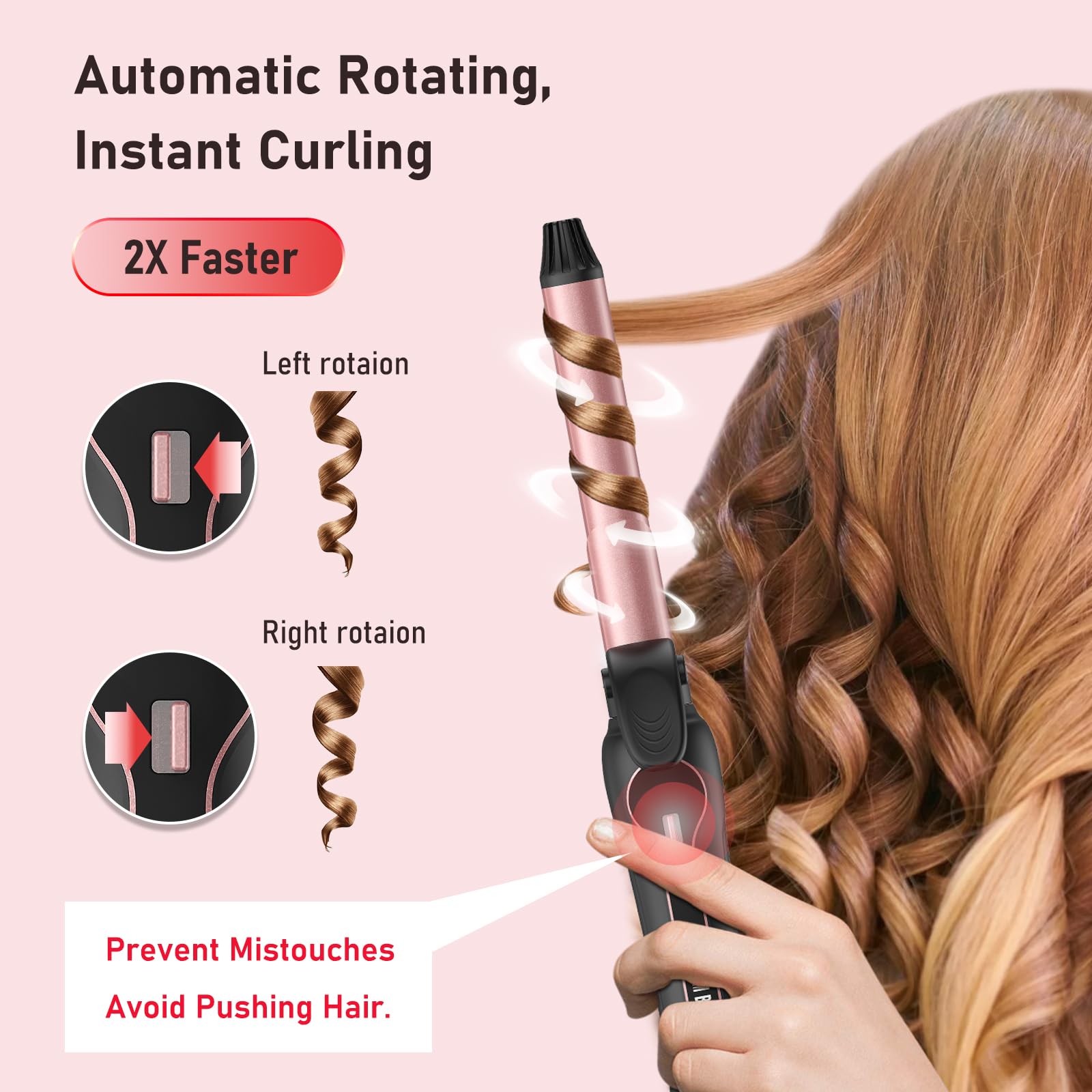 Rotating Curling Iron 1 Inch - Dual Voltage Automatic Hair Curler for All Hair Types, Fast Heating & Easy-to-Use Effortless with