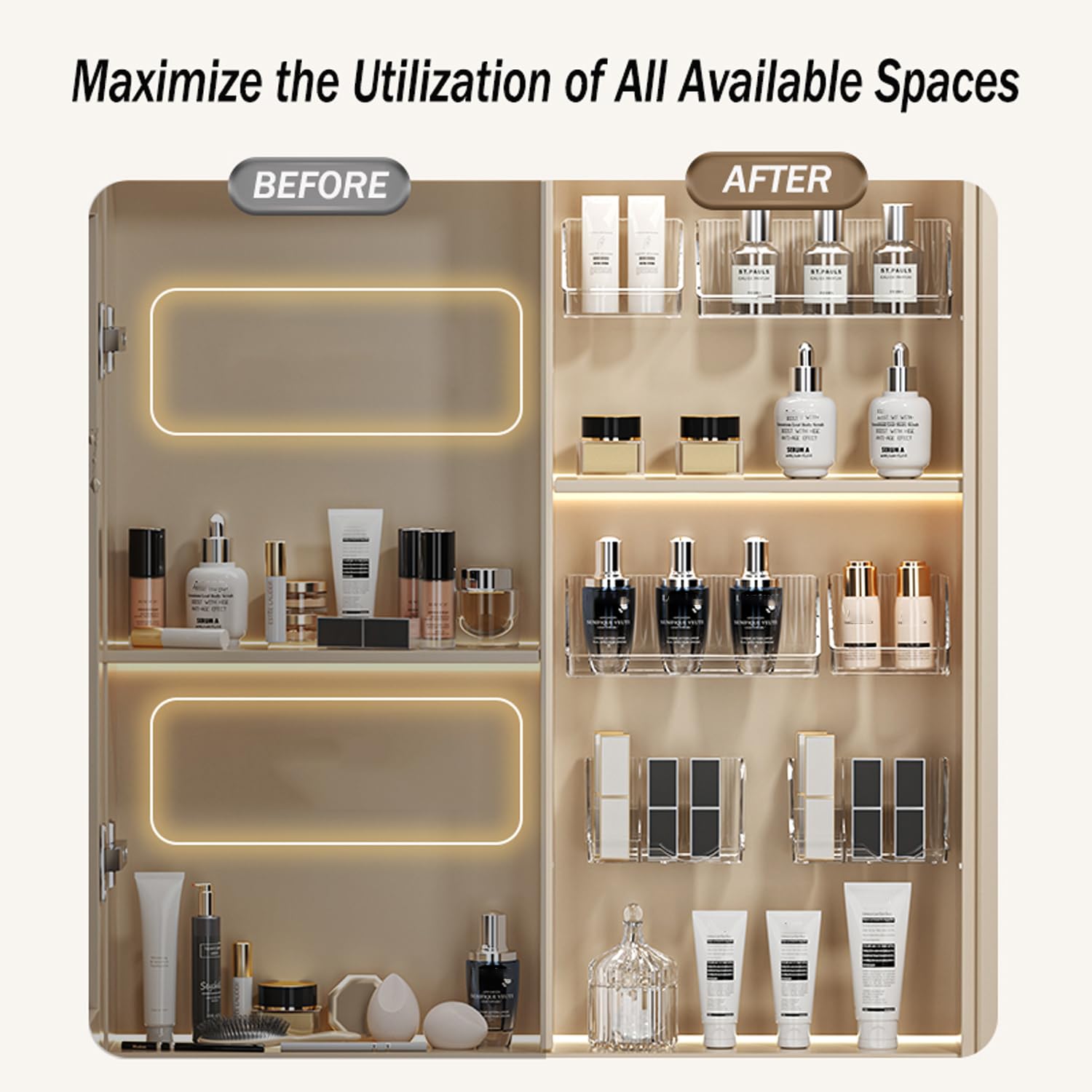 MORNITE 6 Pcs Medicine Cabinet Tray Organizer, Bathroom Vanity Toilet Cabinet Inside Shelves Storage Holder for Skincare Perfume