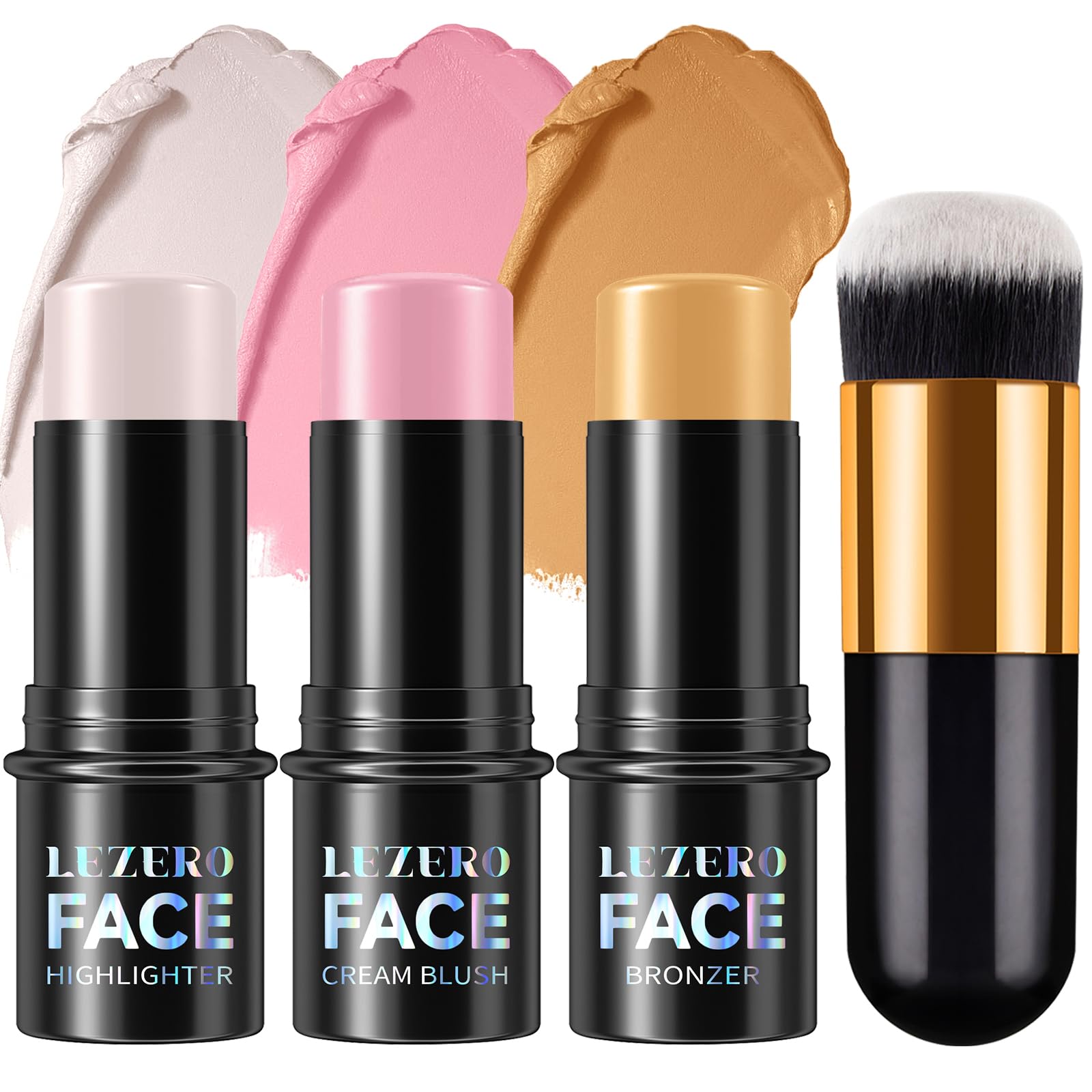 3Pcs Cream Contour Stick Set, Pure Matte Finish Highlighter Blush Bronzer Stick For Sculpt The Cheeks, Longwear Waterproof Smoot