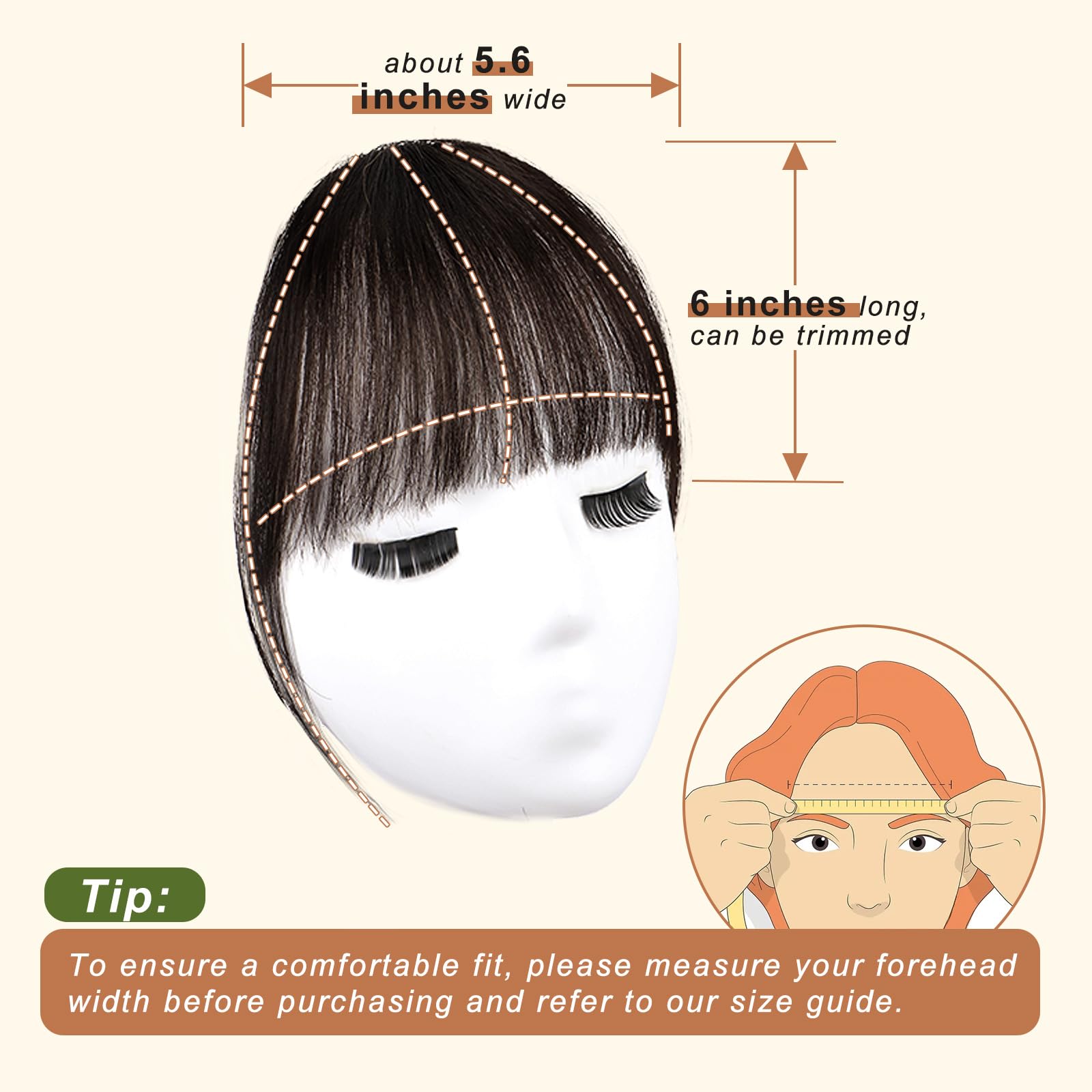 Bangs Hair Clip Dark Brown Clip In Bangs 100% Human Remy Hair Bangs Wispy Clip On Hair Extensions Fringe With Temples Hairpieces