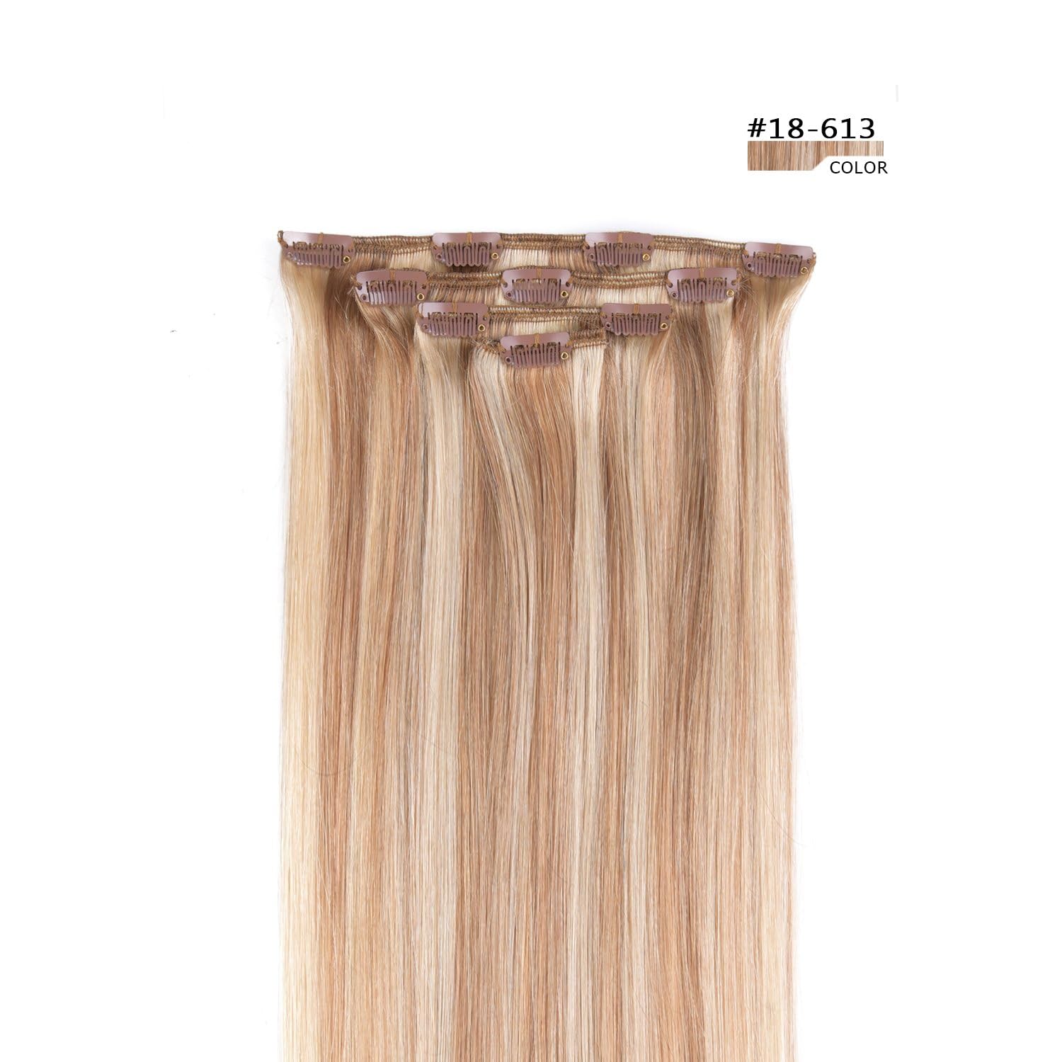 22'' Hair Extensions Clip In Human Hair For Women - Silky Straight Remy Real Long Human Hair Clip On 90Grams 4Pieces #18-613 Col