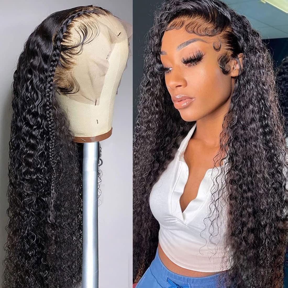 JIETAI 13X4 HD Lace Front Wigs Human Hair Pre Plucked with Baby Hair 180% Density Brazilian Curly Wave Human Hair Wigs for Black