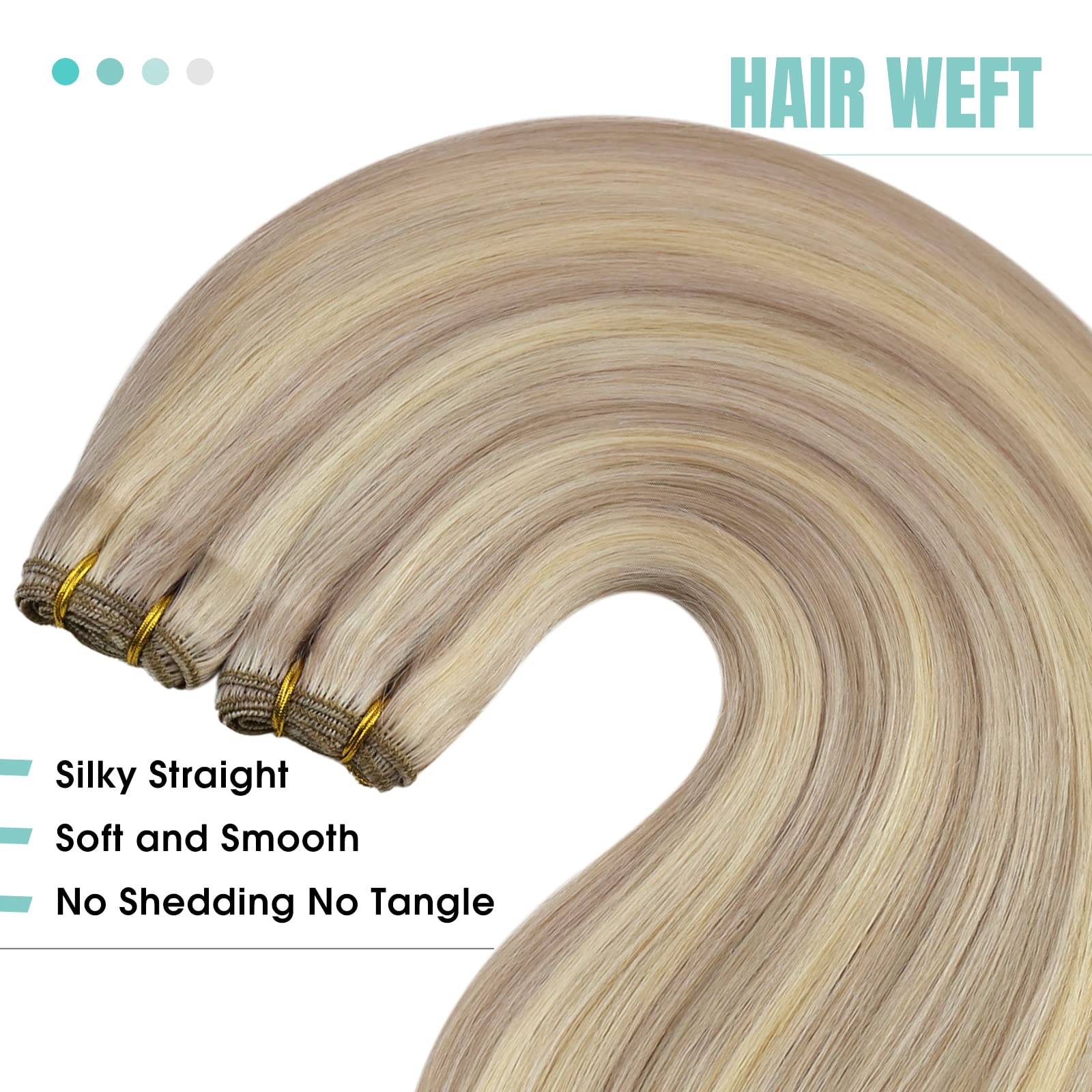 Youngsee 125G Weft Extensions Human Hair Blonde Highlight Sew In Hair Extensions Real Human Hair Warm Ash Blonde Highlights Blea