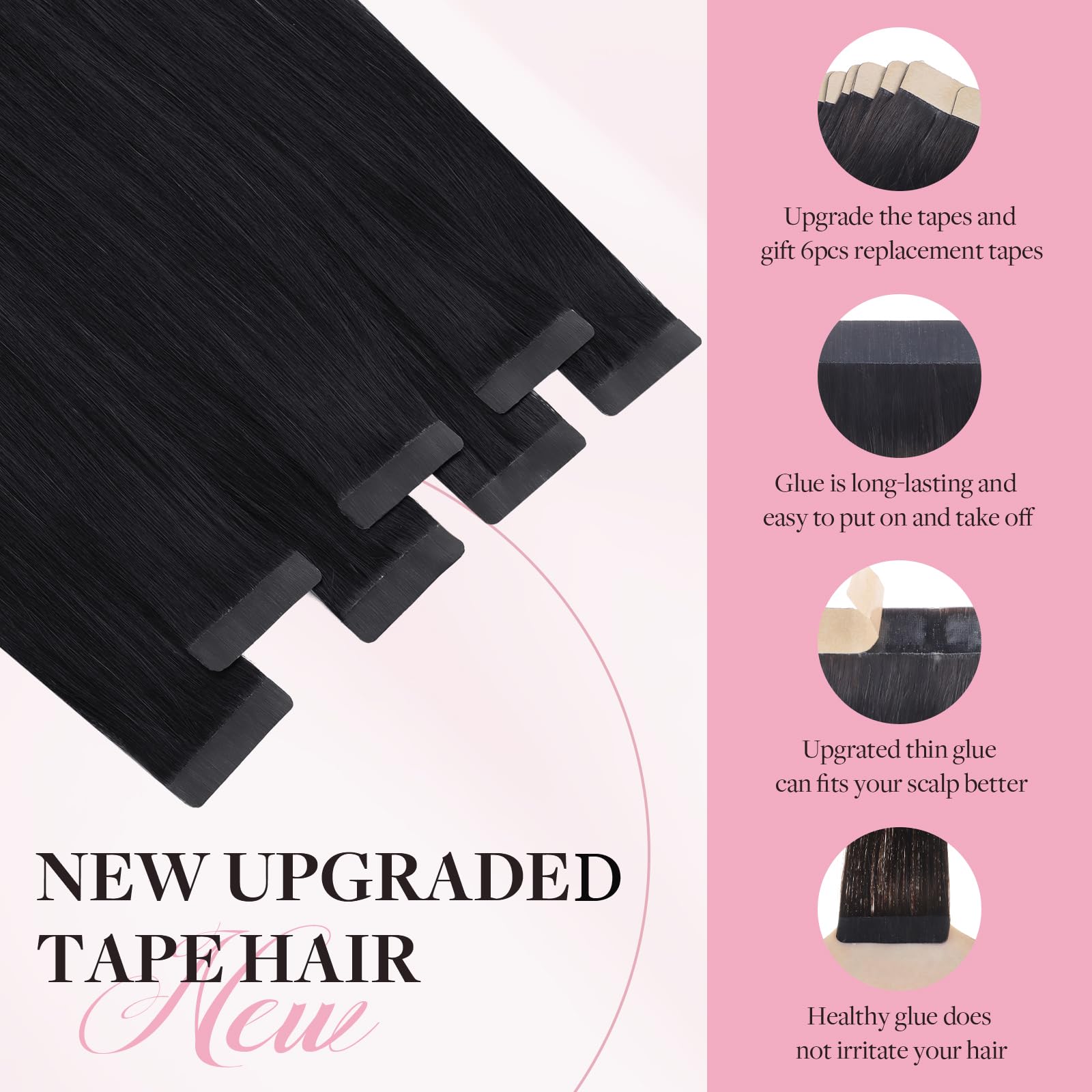Maxita Tape In Hair Extensions Human Hair Jet Black 14 Inch 50G 20Pcs Remy Human Hair Extensions Straight Seamless Real Hair Ext