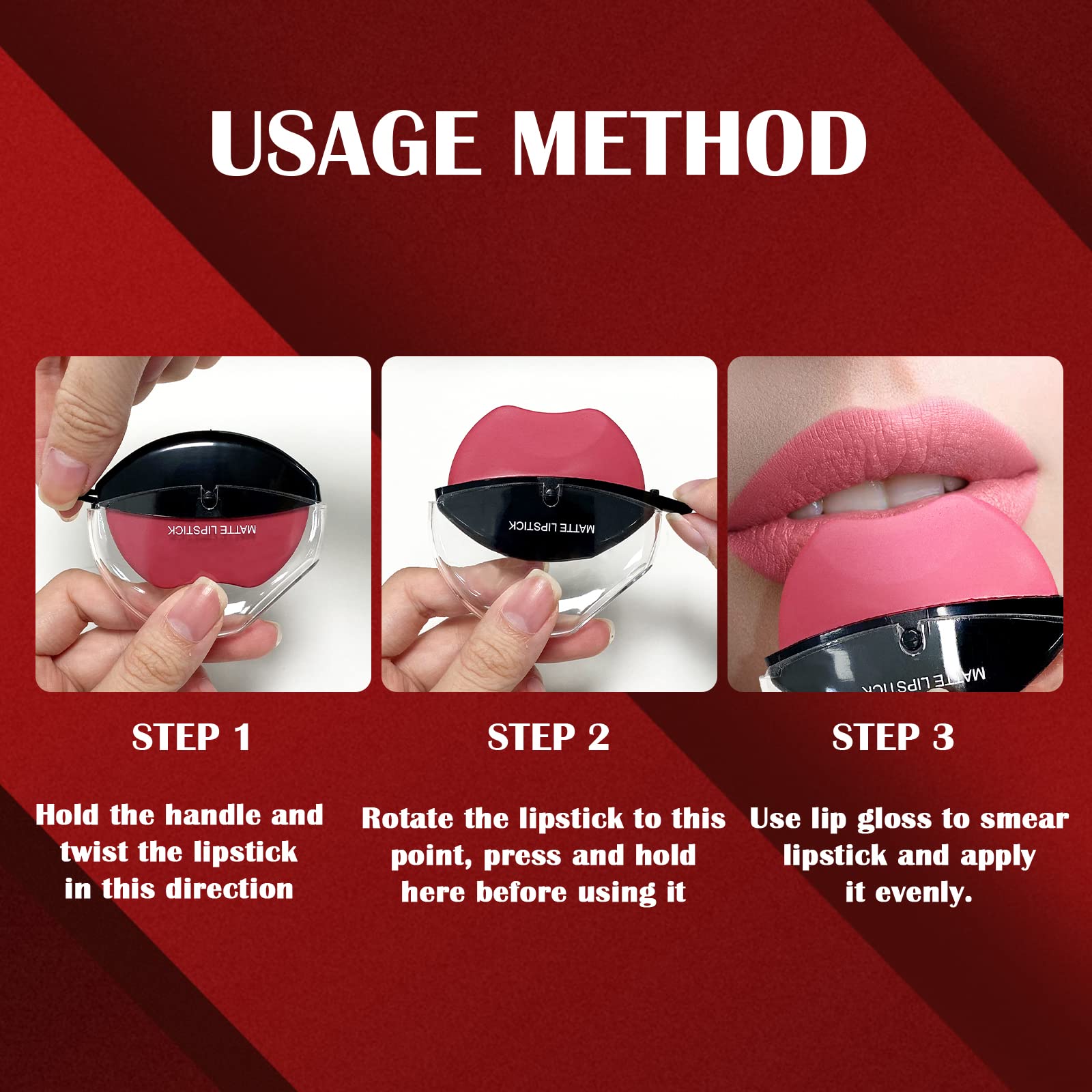 Dageda 3 Colors Matte Lipstick Set, Matte Velvet Lipstick Lip Shape Lazy Lipstick, Long Lasting High Pigmented Non-Stick Cup Lip