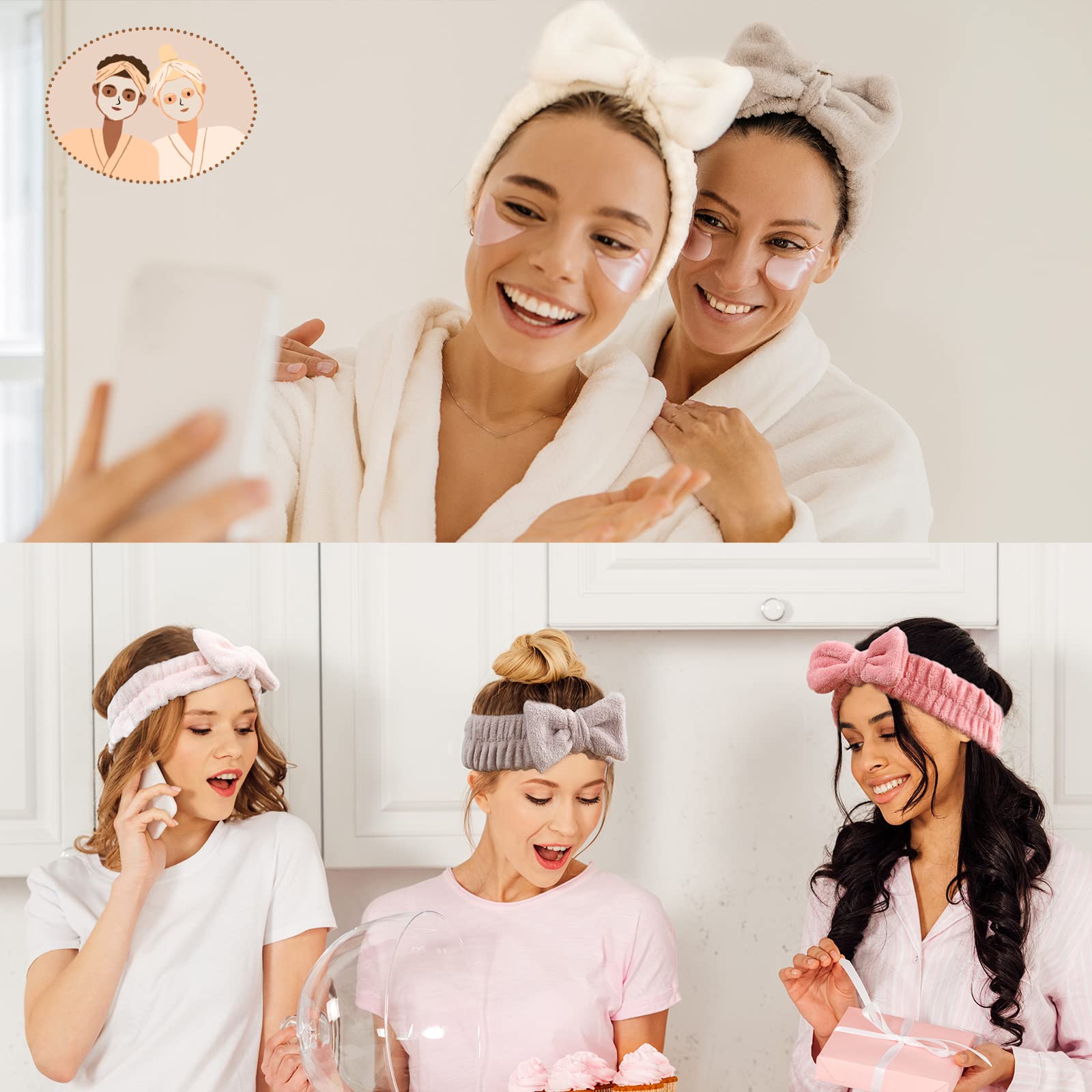 Vitever 4 Pack Spa Headband For Washing Face, Girls Makeup Bow Tie Hair Band, Microfiber Women Headbands To Facial Clean, Elasti