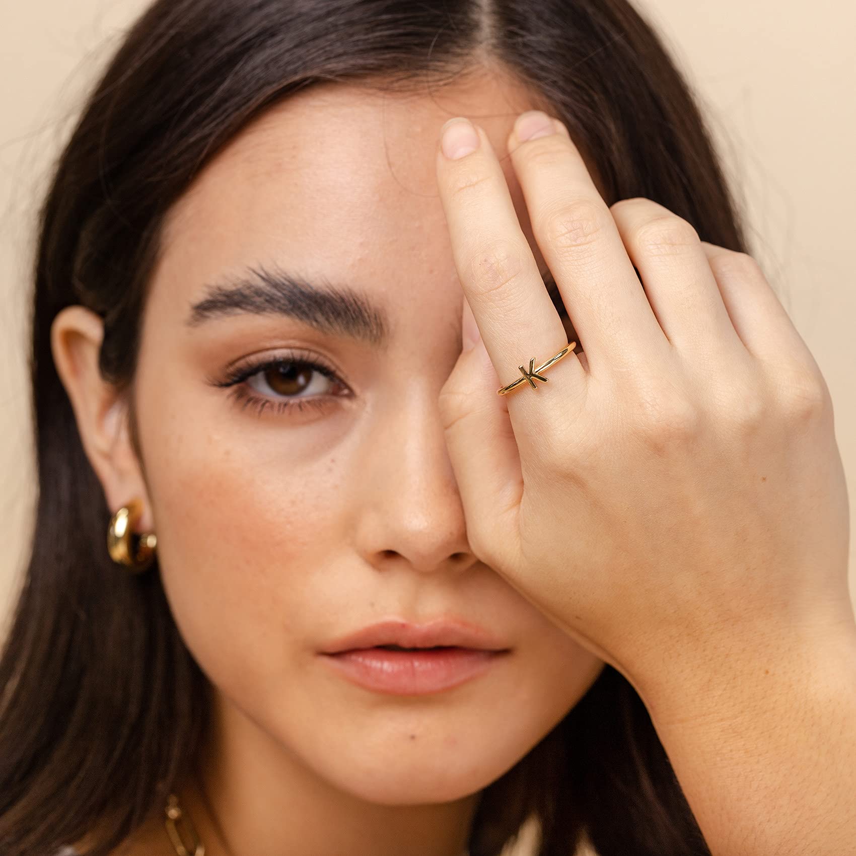 PAVOI 14K Yellow Gold Plated Initial Adjustable Ring - Womens Initial - Fasion Women - F Ring
