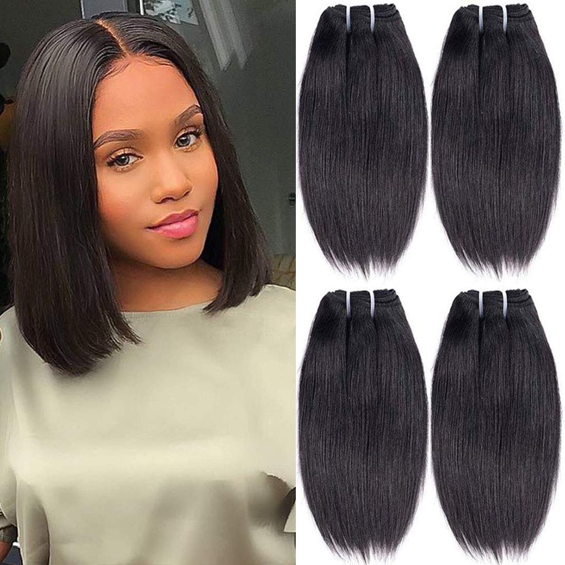 Liang Dian 10 Inch Short Human Hair Bundles Natural Color 4 Bundles 12A Brazilian Virgin Hair 100% Unprocessed Straight Human Ha