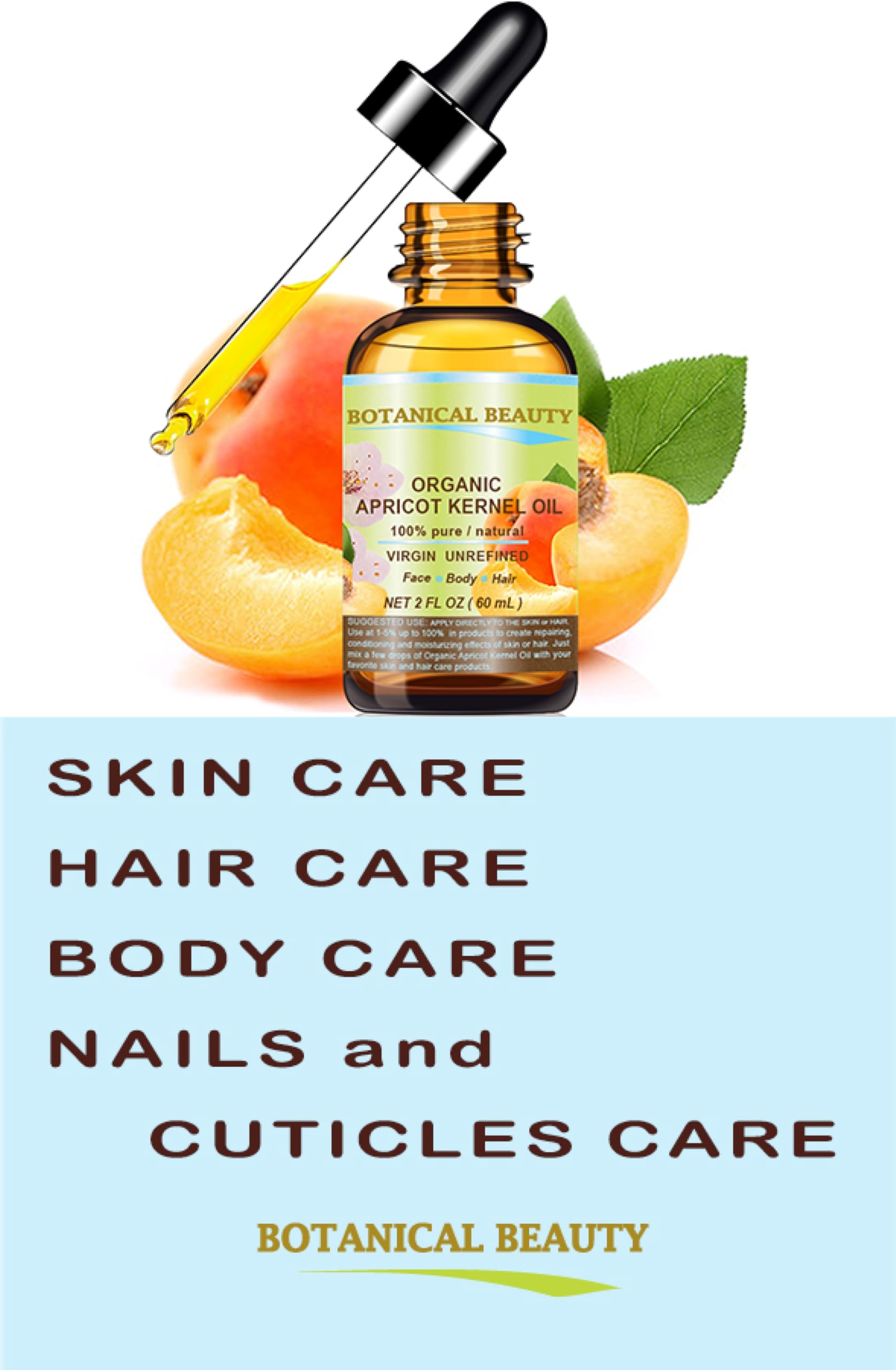 Botanical Beauty ORGANIC APRICOT KERNEL OIL Australian 100% Pure Virgin Unrefined Cold Pressed Carrier Oil 1 oz- 30 ml for Face