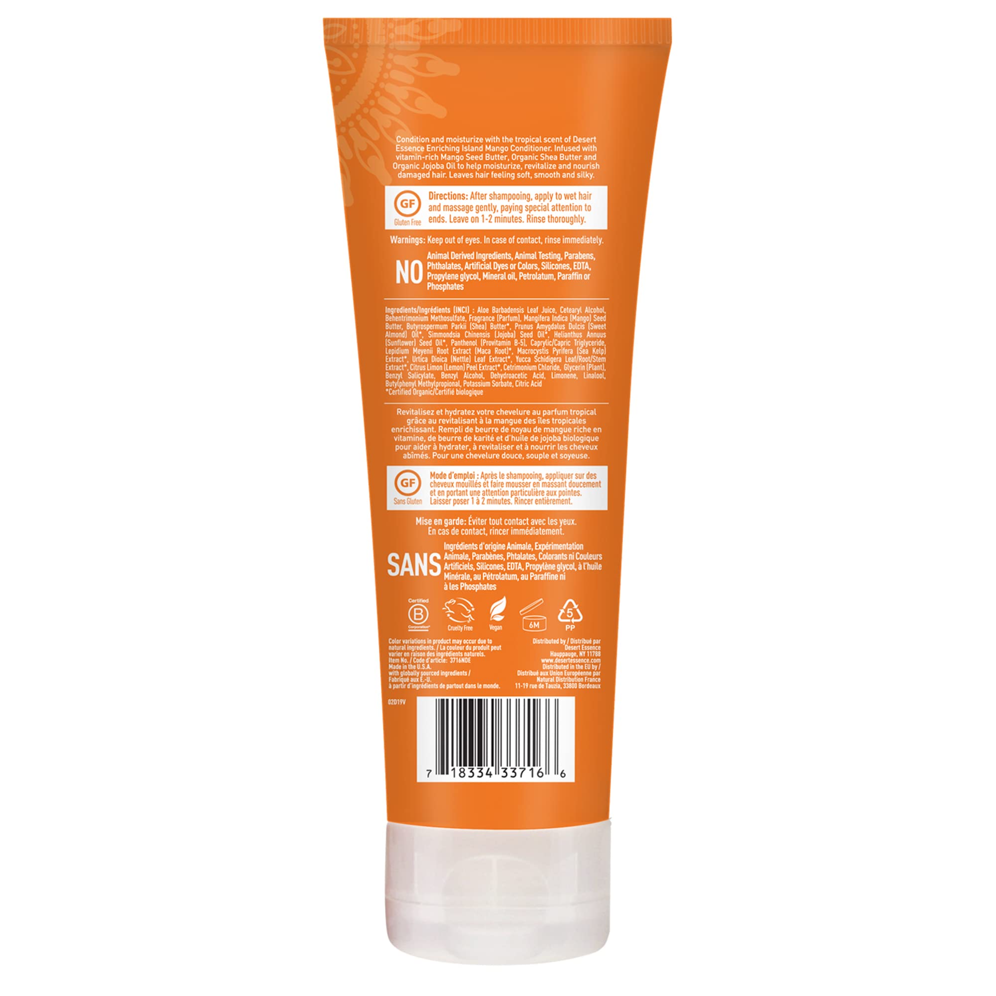 Desert Essence, Island Mango Conditioner 8 fl. oz. - Gluten Free - Vegan - Cruelty Free - Mango Seed Butter - Shea Butter - Revi