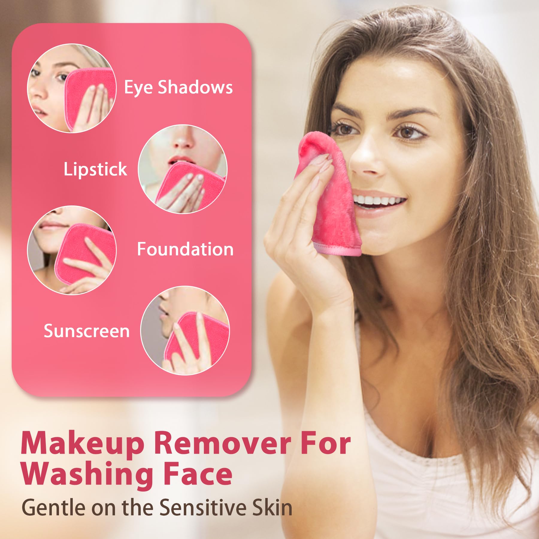 Makeup Remover Cloth, 6'' X 6'' Make Up Towels Reusable Face Cloth For Washing Face, 12 Pack Makeup Remover Pads Microfiber Face