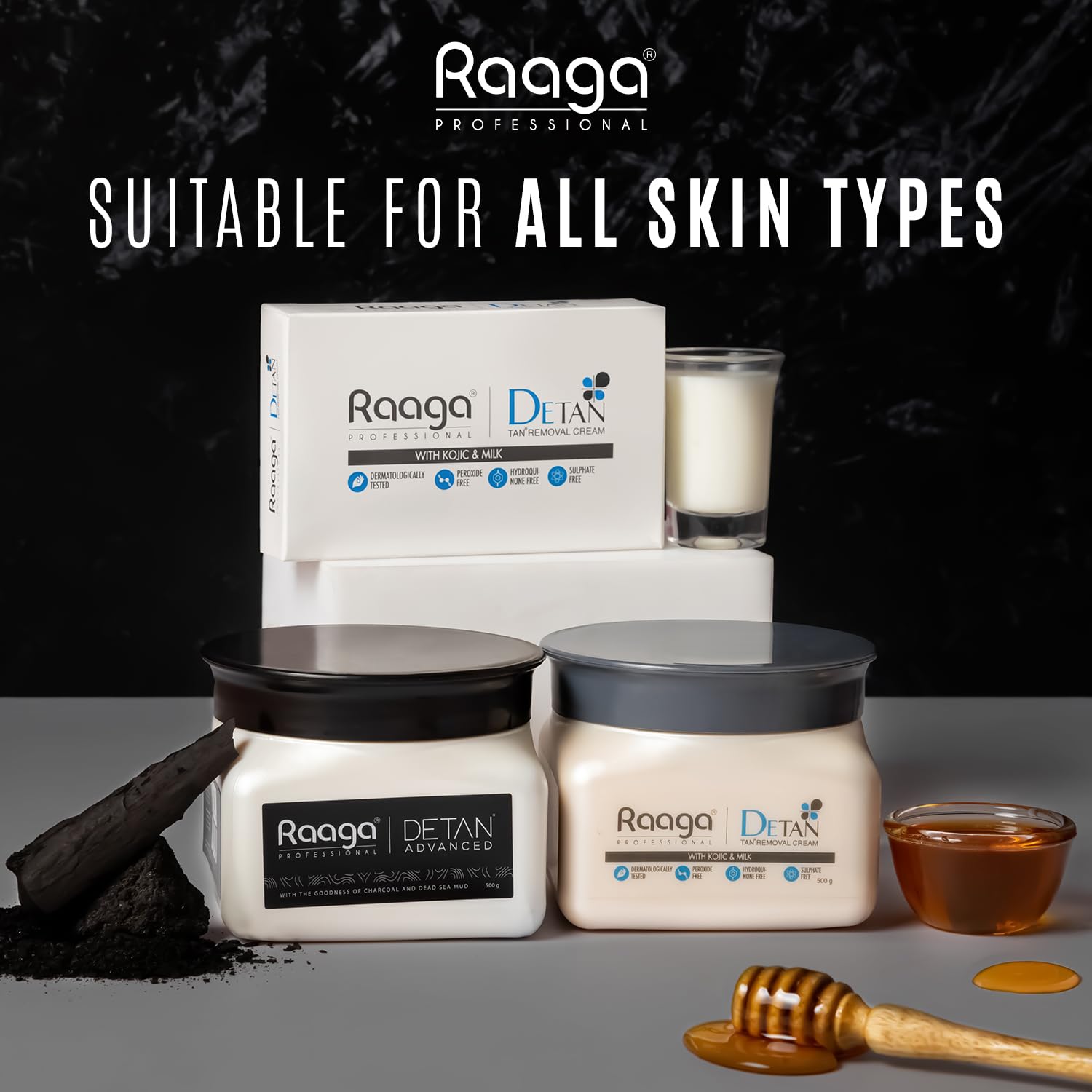 Raaga Professional Detan Advanced Cream 17.64 Ounce (500g) | to Nourish & Hydrate | with Goodness of Charcoal & Dead Sea Mud | D