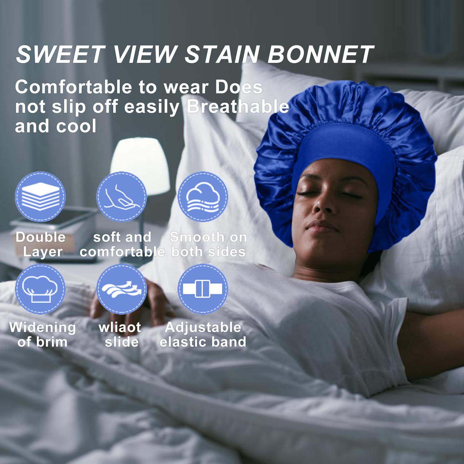 4Pcs Silk Bonnet For Sleeping - Hair Satin Bonnets For Black Women Men,Hair Wrap Cap For Curly Hair,Elastic Wide Band Hair Bonne