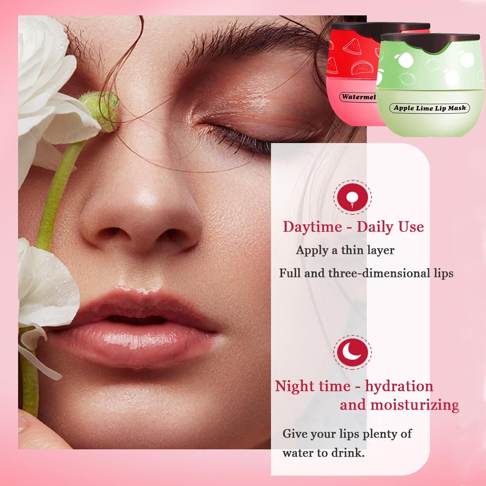 3 Pcs Lip Balm Honey Pot, Honey & Apple Lime & Watermelem Lip Mask Vitamin E & Moisturizing Propolis Sleeping Lip Mask Preventio