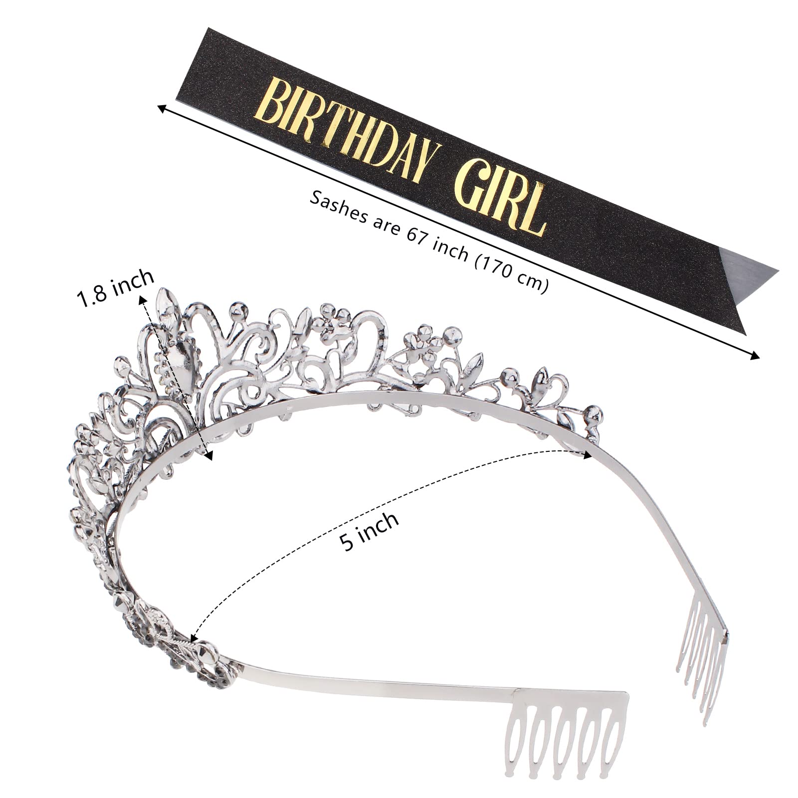 'Birthday Girl'' Sash & Rhinestone Tiara Set Black Silver Cocide Birthday Sash And Crown For Women Birthday Decoration Kit Rhin