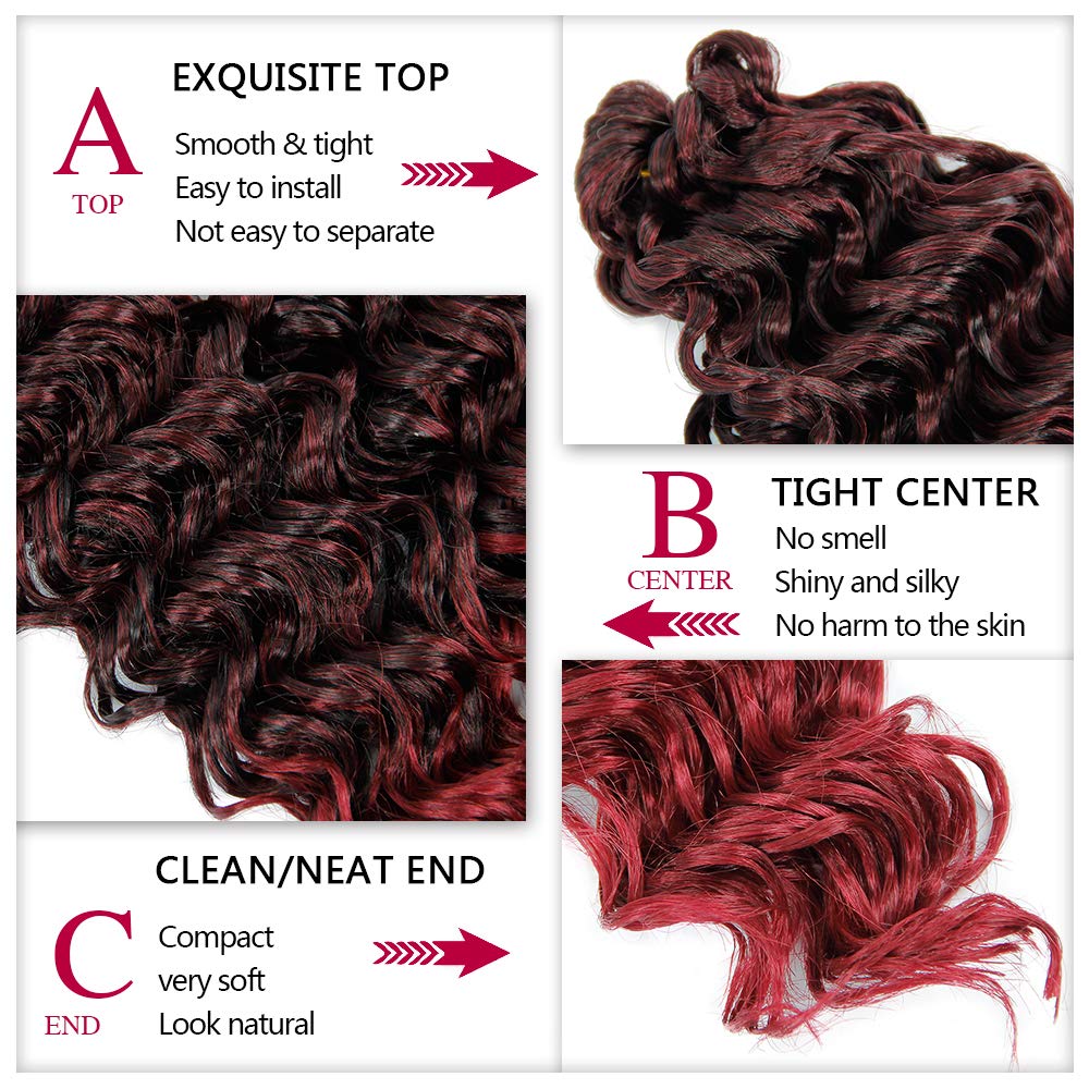 Gogo Curl Crochet Hair 18Inch Beach Curl Bohemian Crochet Hair Braids Ombre Red Deep Wave Braiding Hair Extensions (5Packs,1B/Bu
