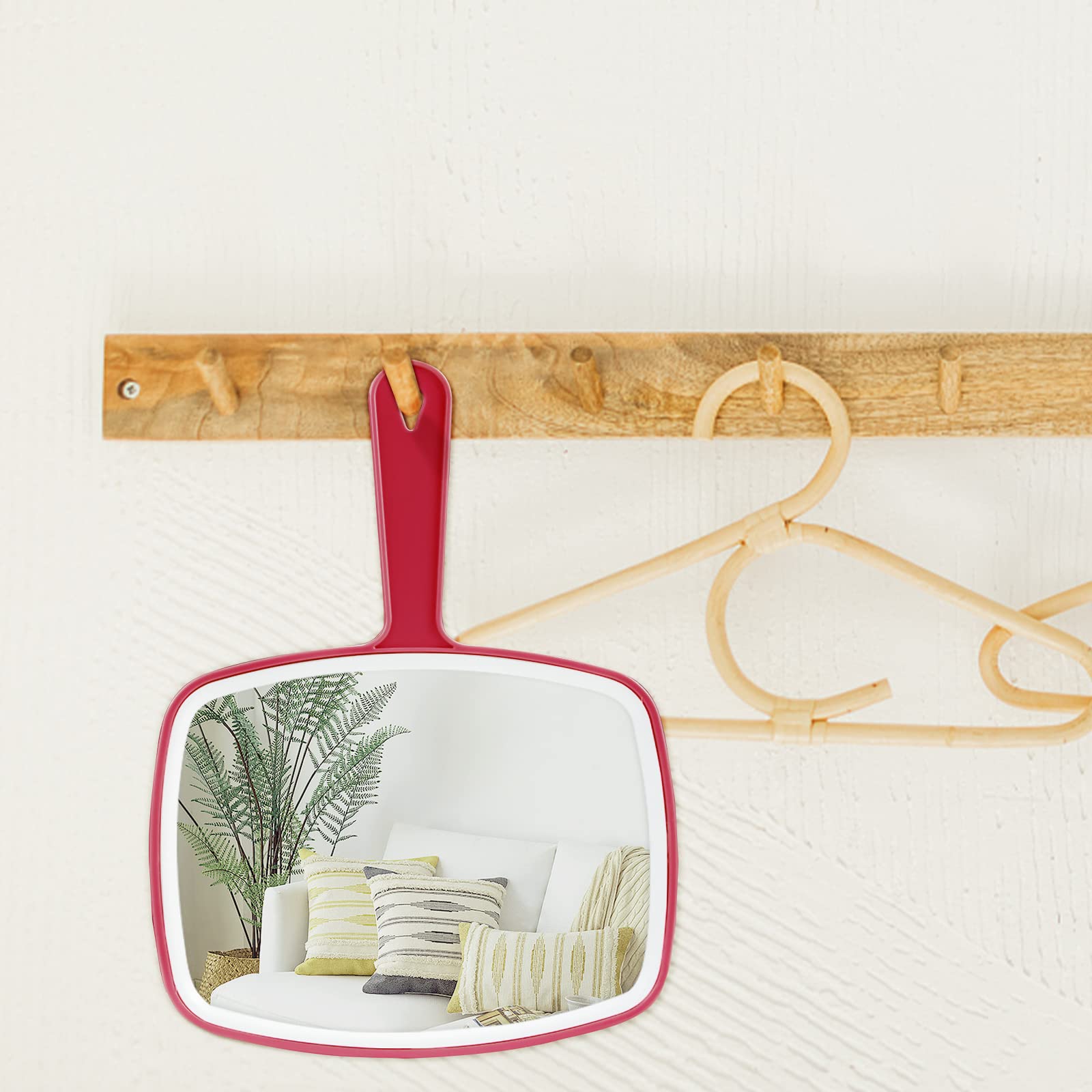 Dvhok 2Pcs Handheld Mirror, Portable Hand Mirror With Hanging Hole In Handle, Red 7.4'' W X 10.4'' L