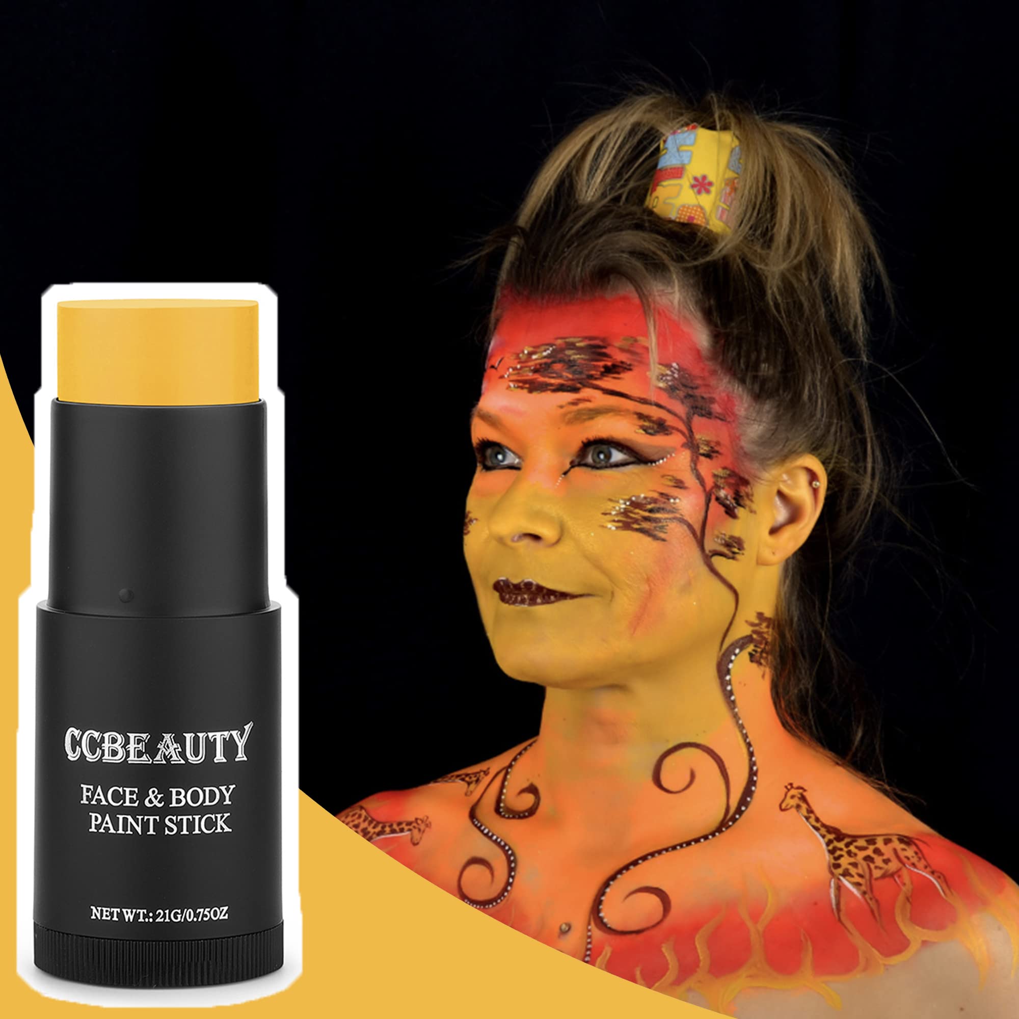 Ccbeauty Yellow Face Body Paint Stick, Oil Foundation Makeup, Yellow Eye Black Sticks For Sports, Hypoallergenic Face Painting K