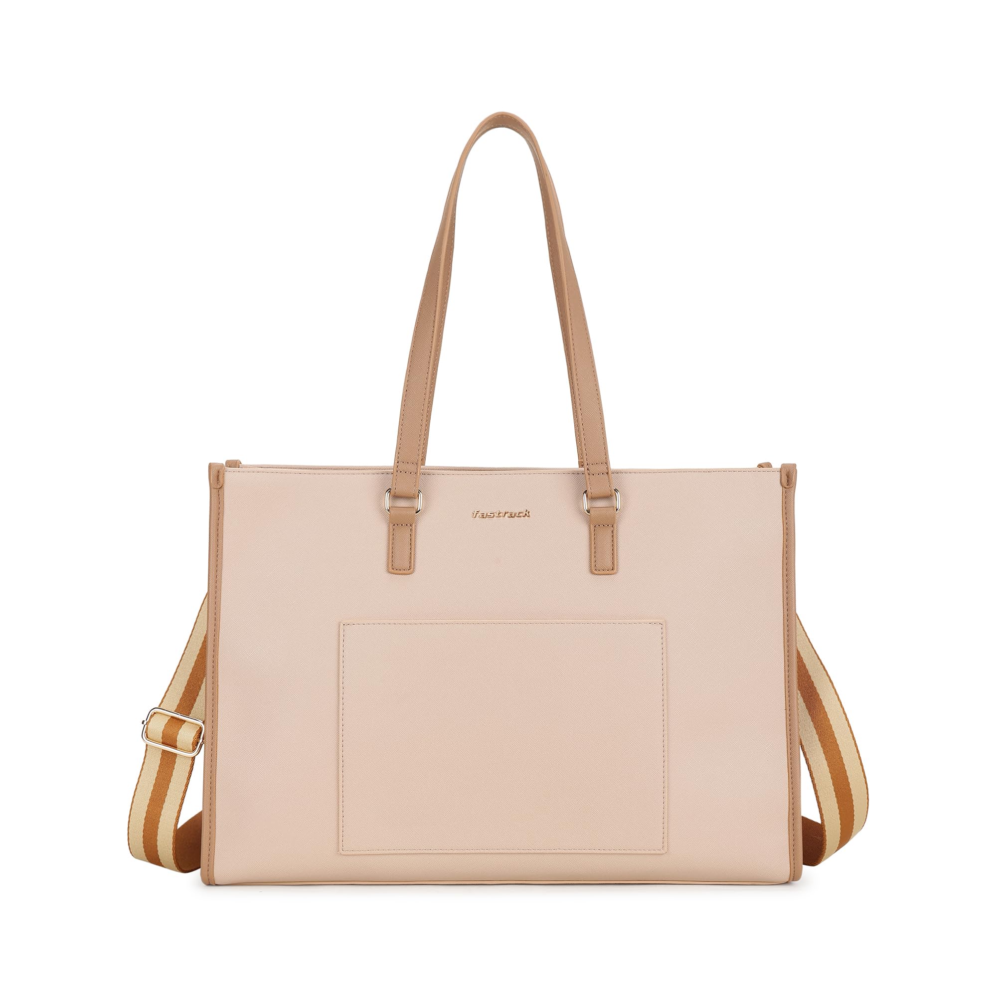 Fastrack Classic Work Tote Laptop Bag 15 | Beige Faux Leather Tote |Padded Laptop Sleeve |Internal Organizer Pockets | Key Leas