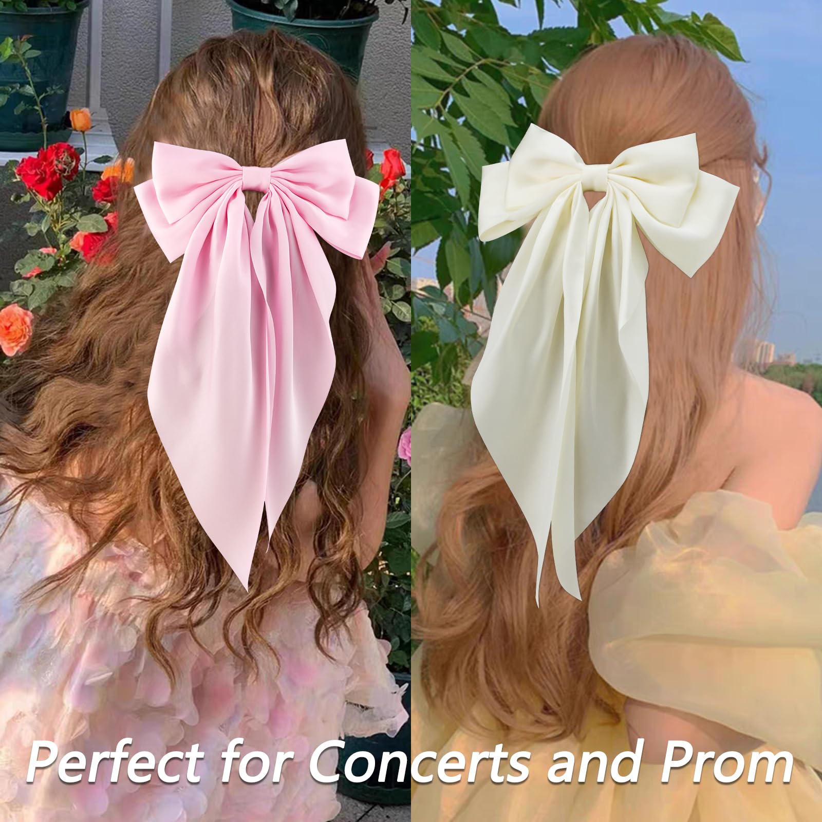 Velscrun Black Beige Pink Red Hair Bows For Women Girls, Silky Satin Large Coquette Bow, Oversized Hair Ribbons 4Pcs Big Bows Cl