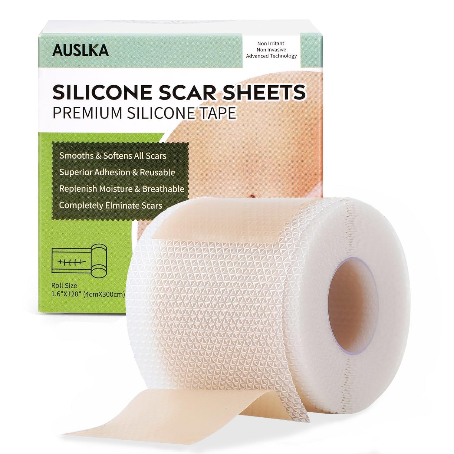 Auslka Silicone Scar Sheets(1.6''X 120'' Roll-3M), Silicone Scar Tape, Scar Strips, Professional Silicone Scar Tape For C-Sectio