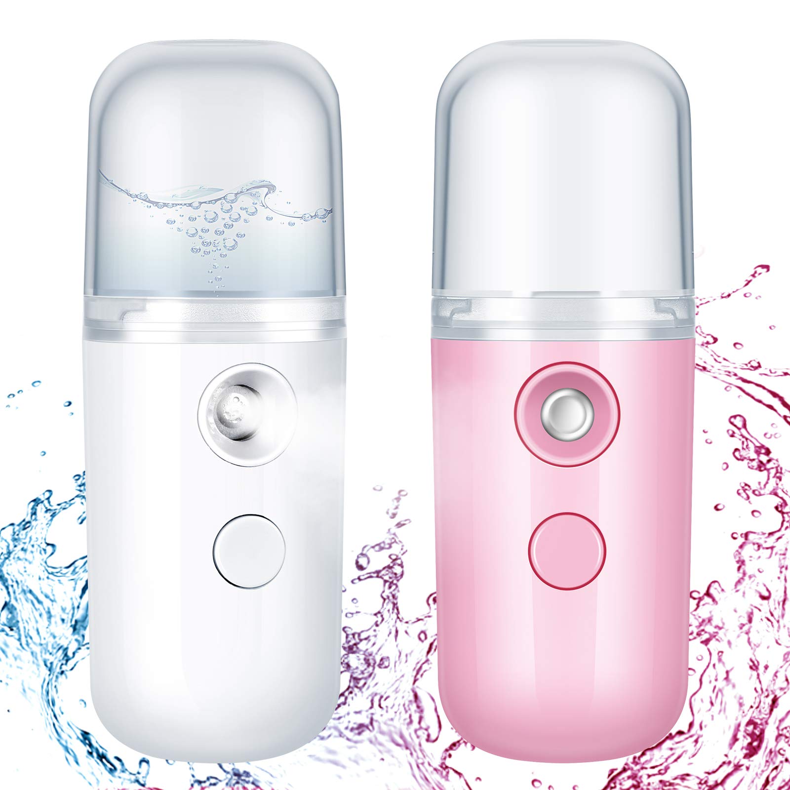 Honoson 2 Pieces Nano Facial Mister 30 ml Mini Face Humidifier Portable Facial Sprayer USB Rechargeable Handy Skin Care Machine