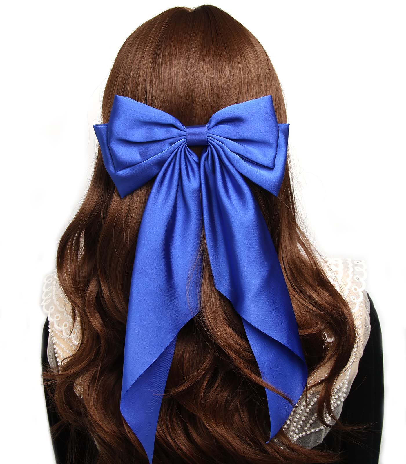 Susulu Large Hair Bow Clips For Women Red Royal Blue Hair Bows Slides For Girls Satin Hair Barrettes With Long Ribbon Tail,Weddi