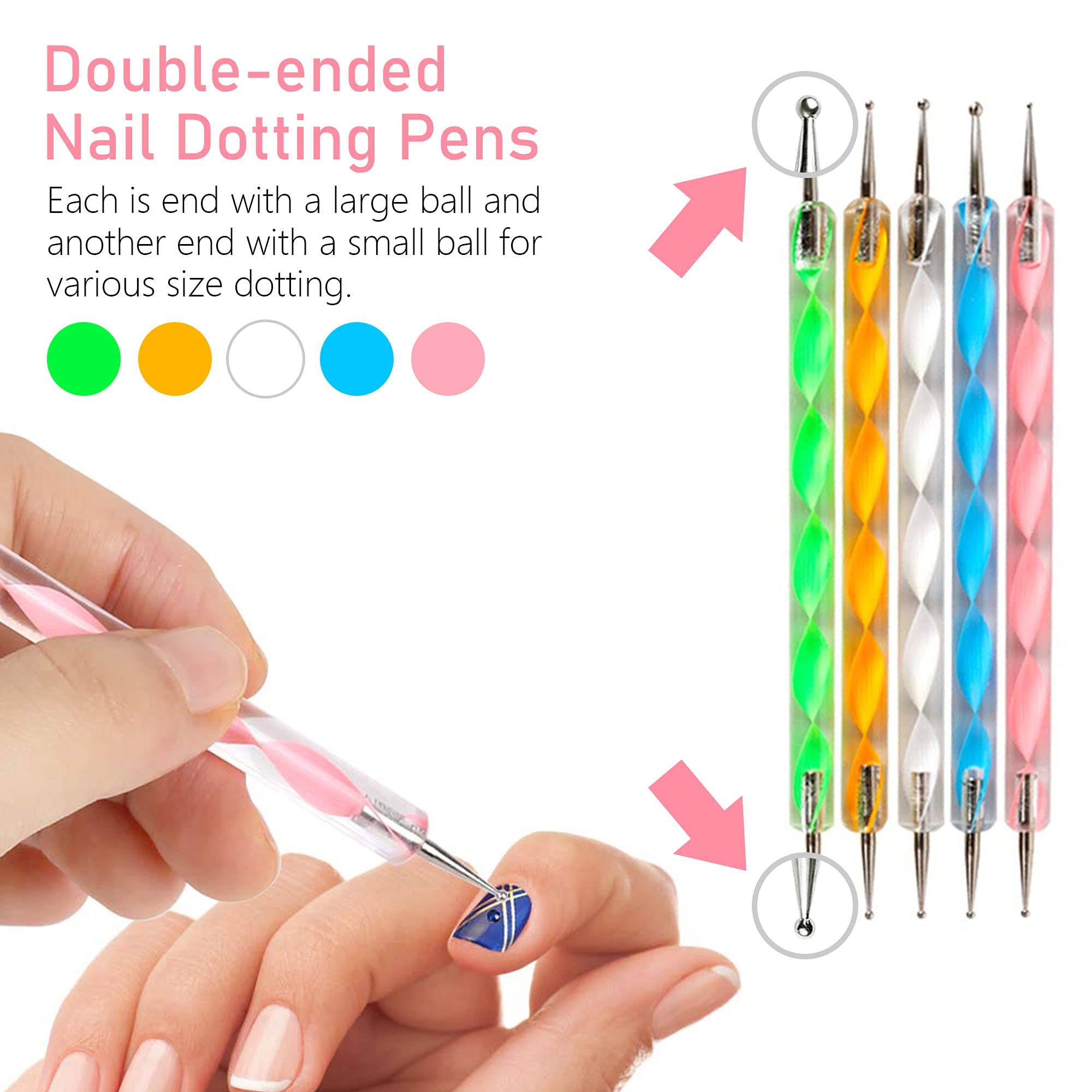 Nail Art Pens Nail Kit 47 Pcs, Dotting Foil 15 Pcs Nail Designer Kit Set, Designer Nail Foil, Paillette Decoration Manicure 5 Bo