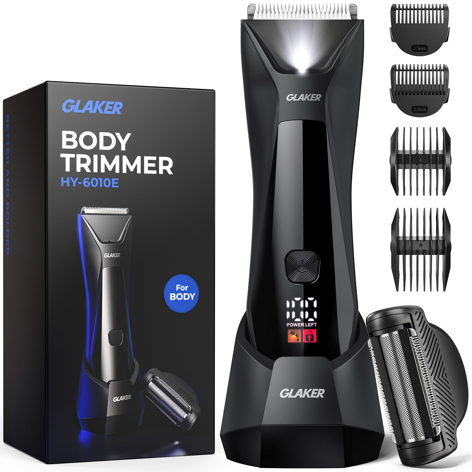 Glaker Ball Trimmer Men, 2-In-1 Body Shaver Pubic Hair Trimmer For Men Manscape Groin Trimmer Body Hair Trimmer Ball Shaver Body