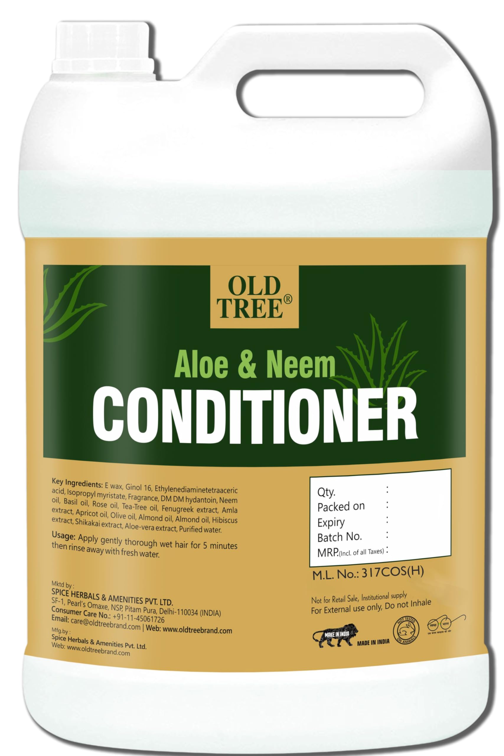 Old Tree Neem & Aloe Vera Conditioner 5L  Deep Conditions Dry Conditioner For Silky And Shiny Hair  Conditioner For Hotel Amen