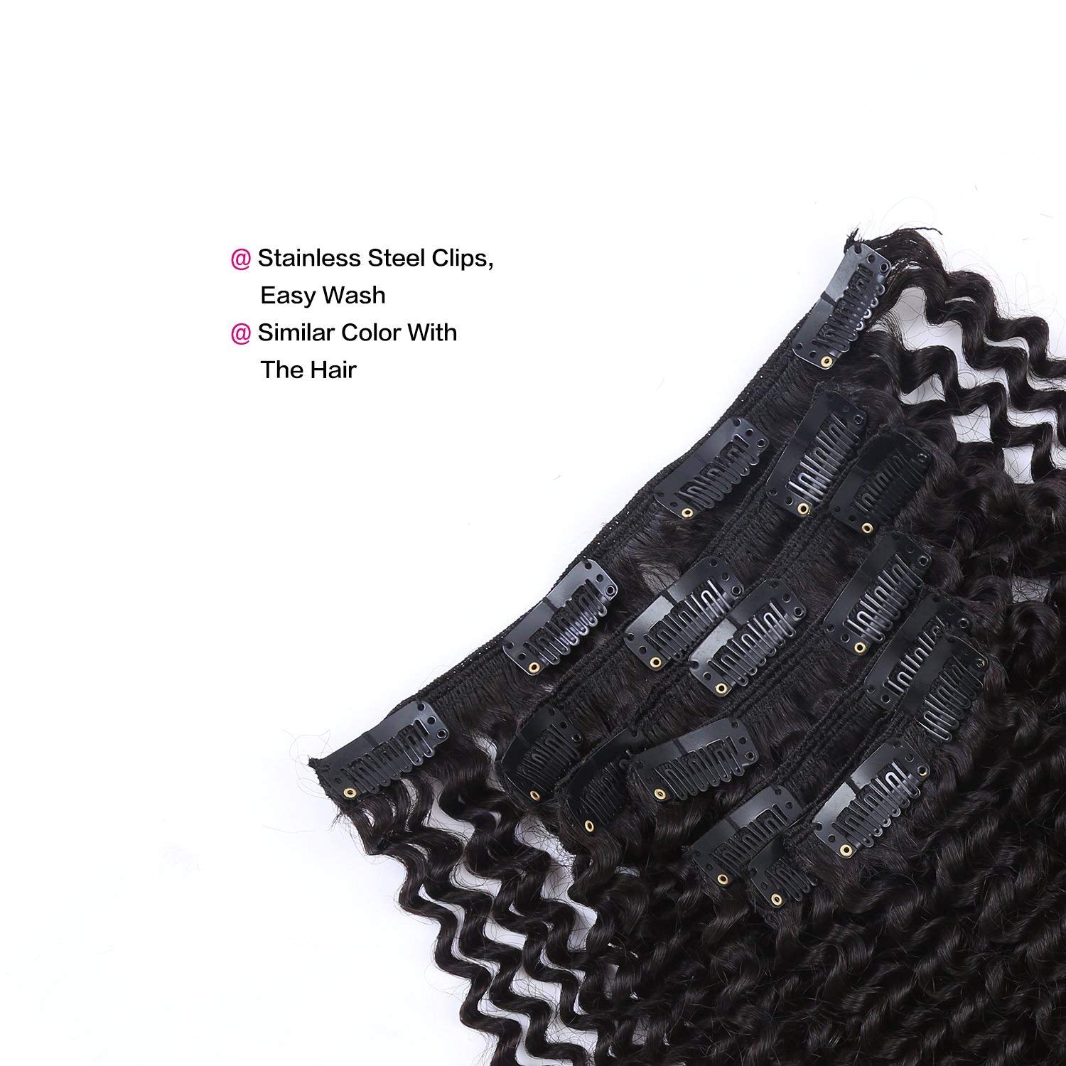 Loxxy Kinky Curly Clip In Hair Extensions #1B Black Women Real Human Hair,Double Weft 3B 3C Curly Hair Clip In Extensions 100% R