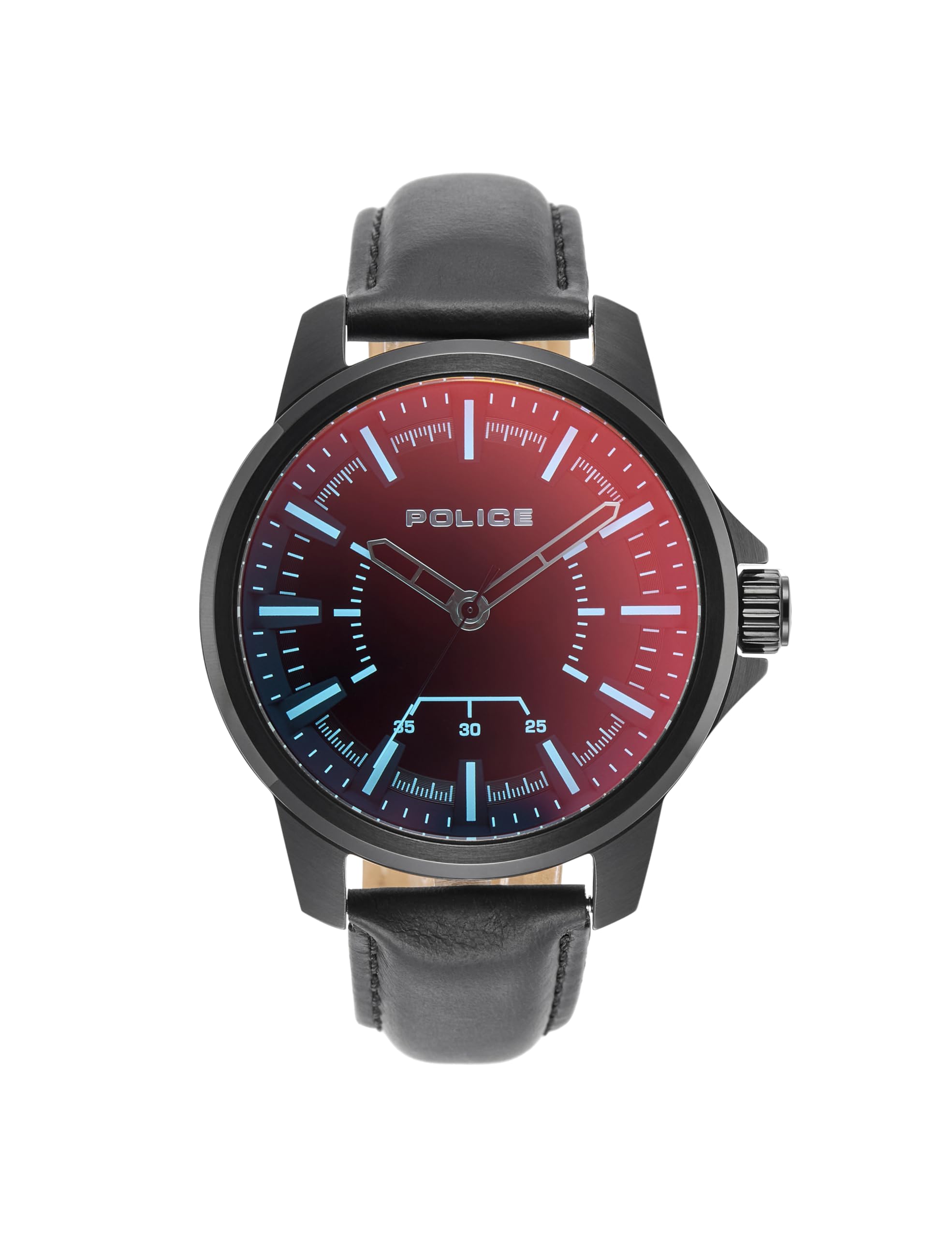 Police Quartz Multifunction Black Dial Leather Strap Watch For MenPlpewja0004802W
