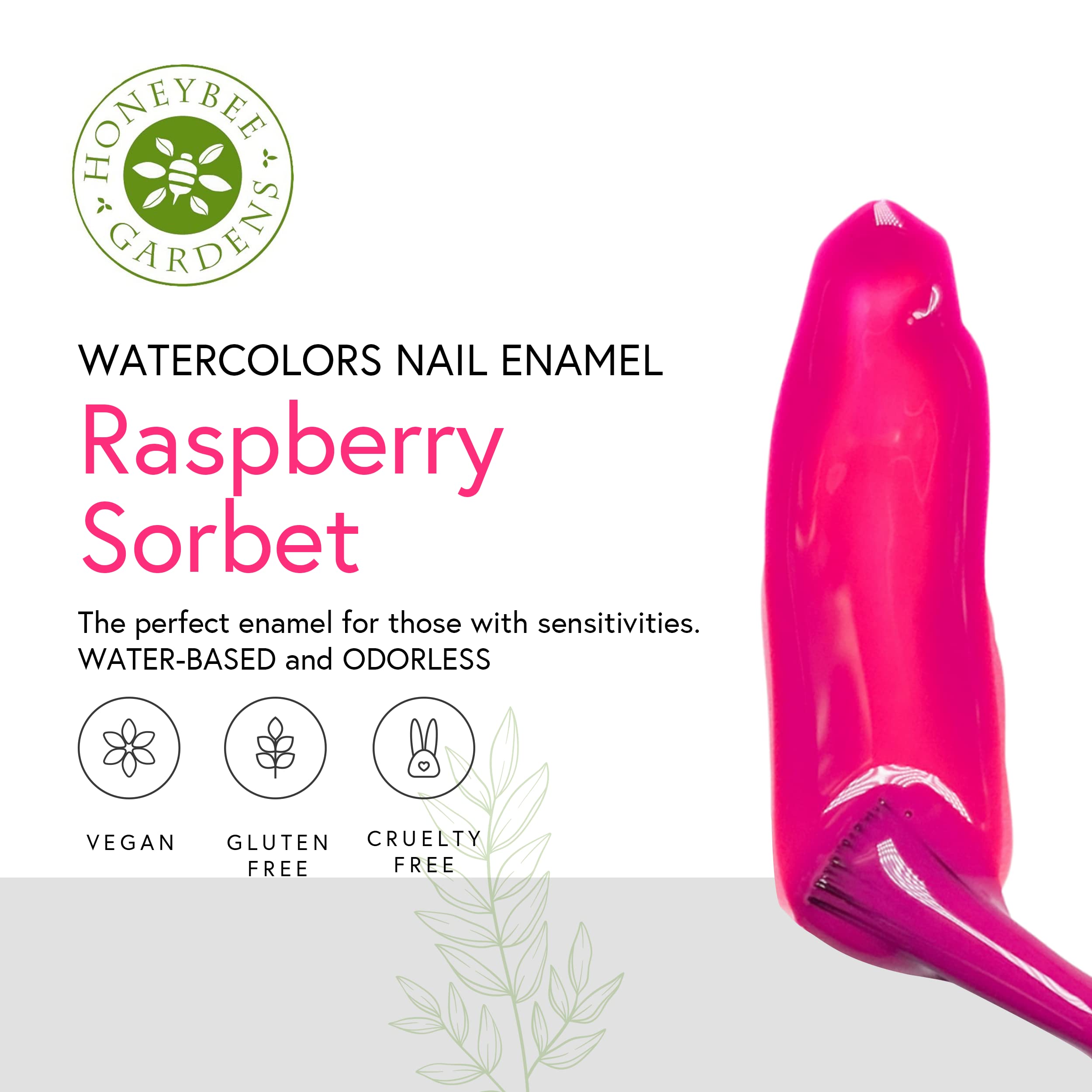 Honeybee Gardens Water-Based Nail Enamel, Raspberry Sorbet, Matte Rich Bright Raspberry, Eco-Friendly, Odorless & Vibrant Polish