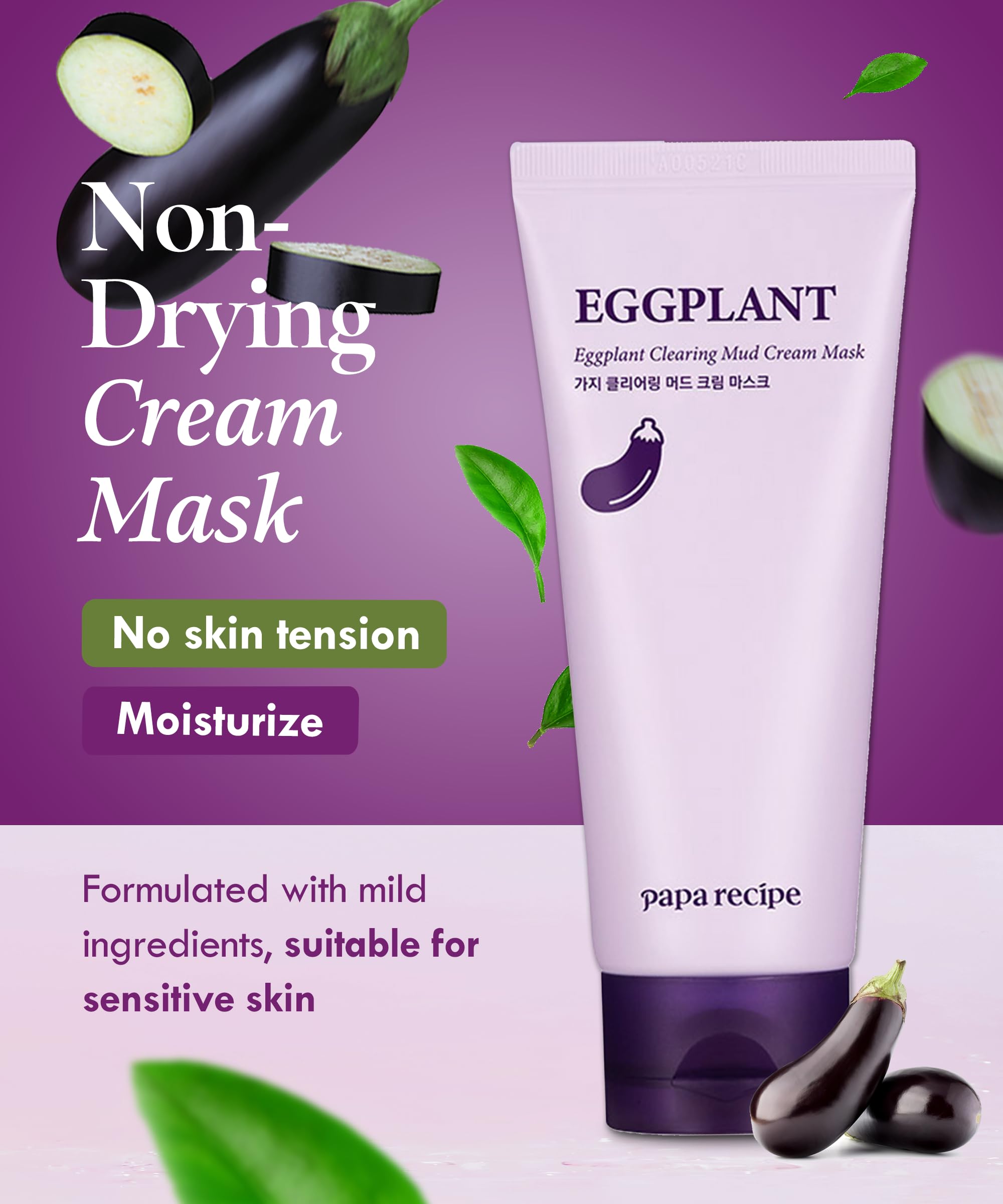 Papa Recipe Eggplant Mud Cream Mask 3.38 Ounce - Korean Skin Care, Dead Skin Exfoliator For Sensitive Face