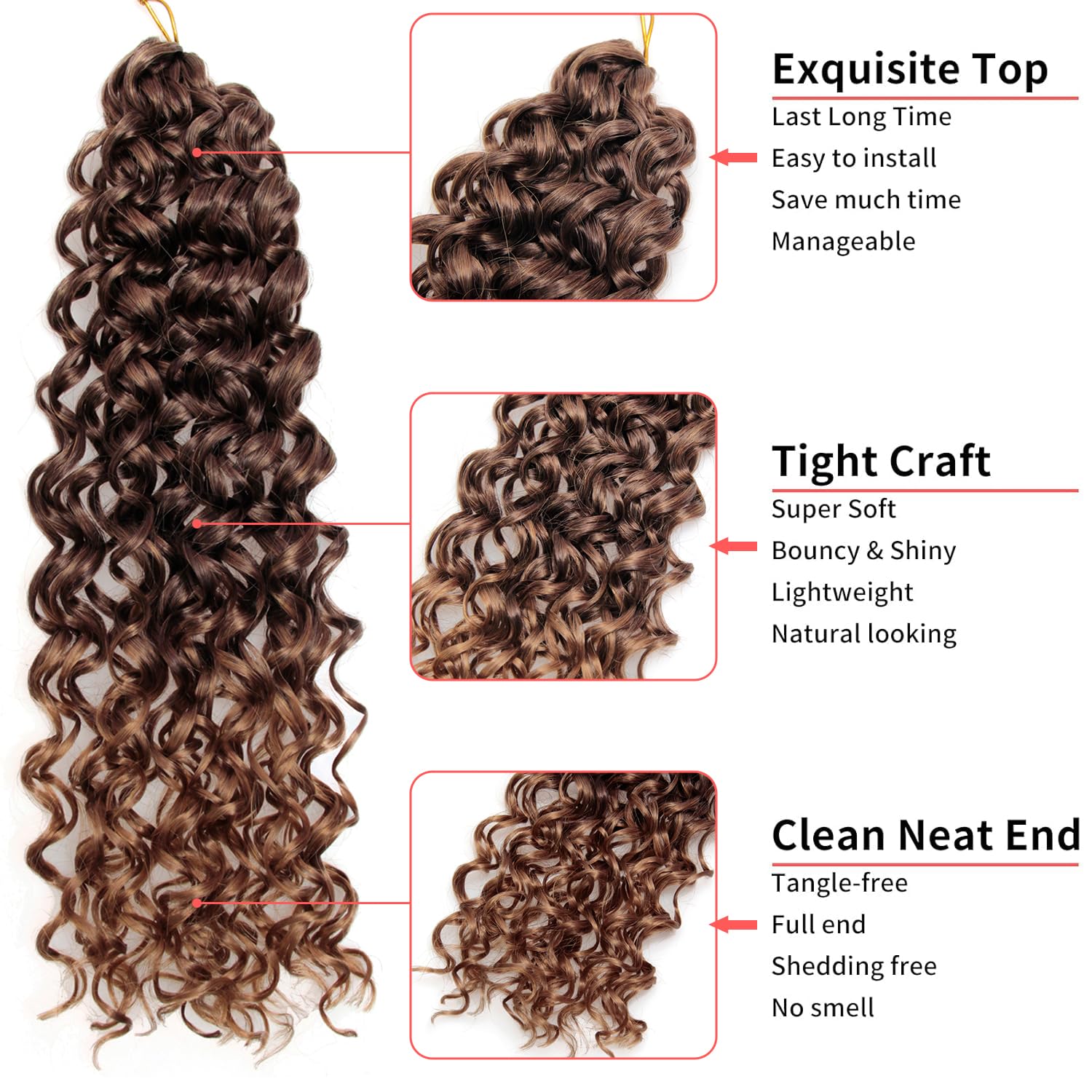 Qrhsuka Curly Crochet Hair Gogo Curl Crochet Hair For Women Deep Wave Braiding Hair,Synthetic Bohemian Crochet Braid Water Wave