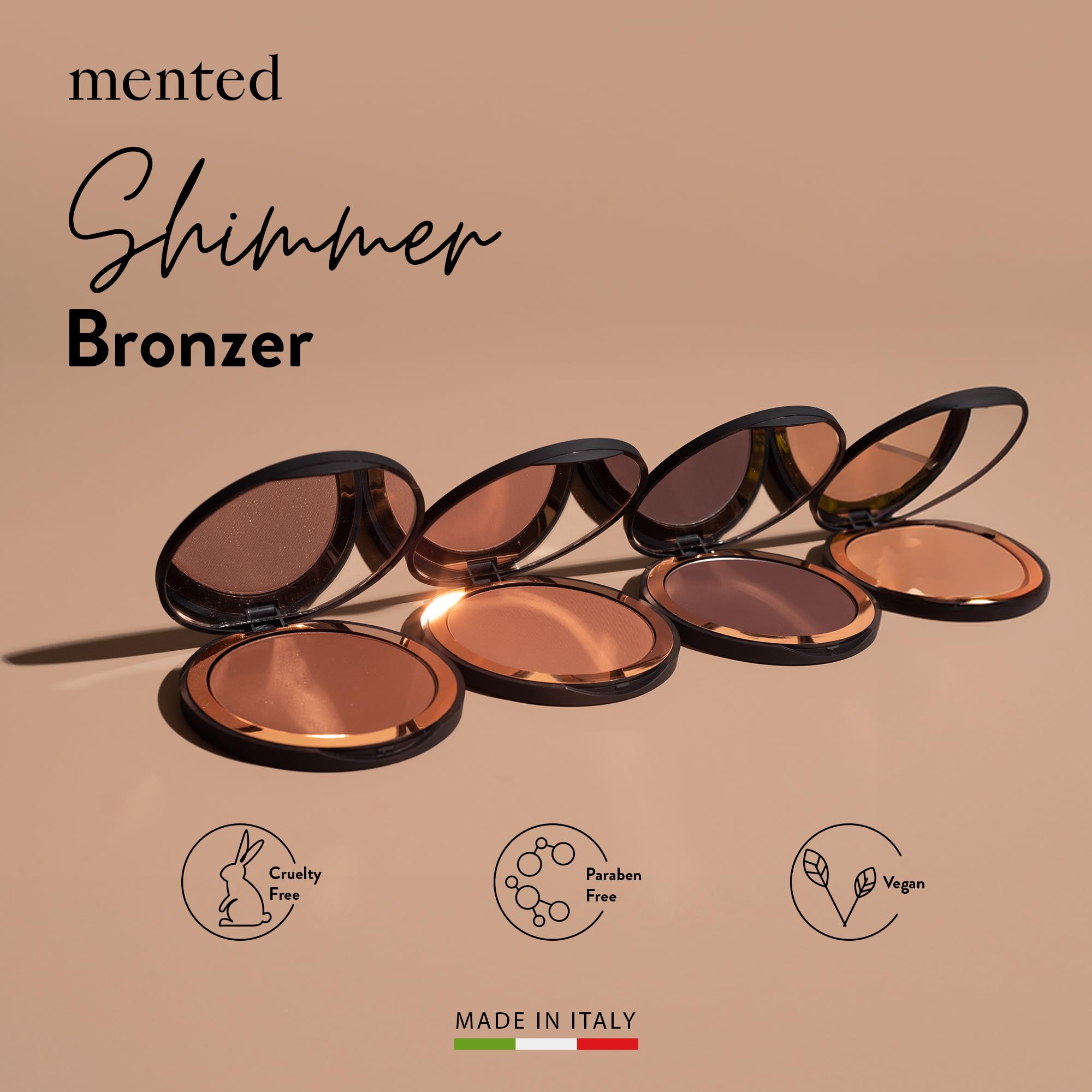 Mented Cosmetics Made in Italy, Cruelty Free Makeup, Vegan, Paraben Free, Shimmer Bronzer, Highlighter Bronzing Powder Palette f