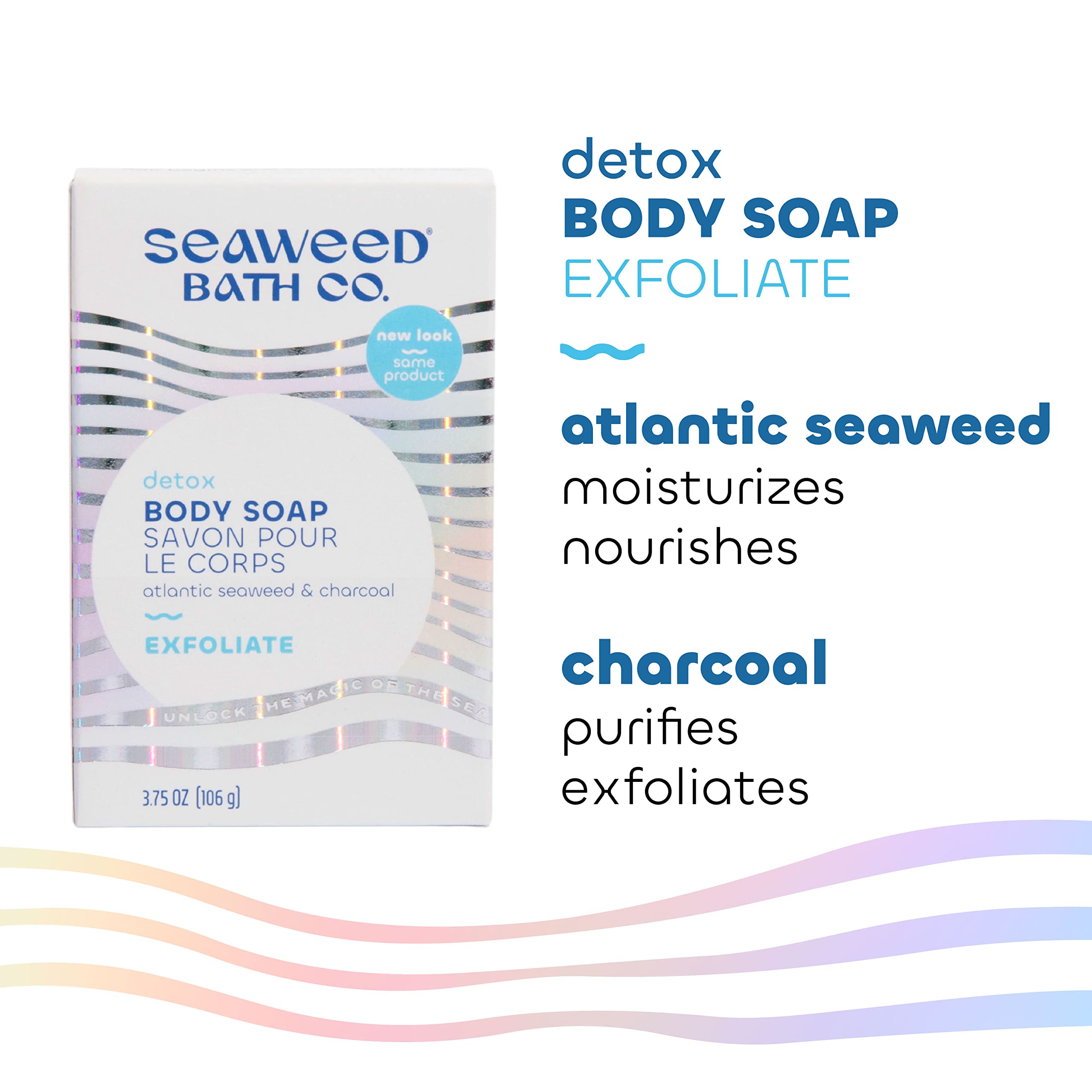 Seaweed Bath Co. Exfoliate Detox Body Soap, 3.75 Ounce (Pack Of 3), Sustainably Harvested Seaweed, Charcoal