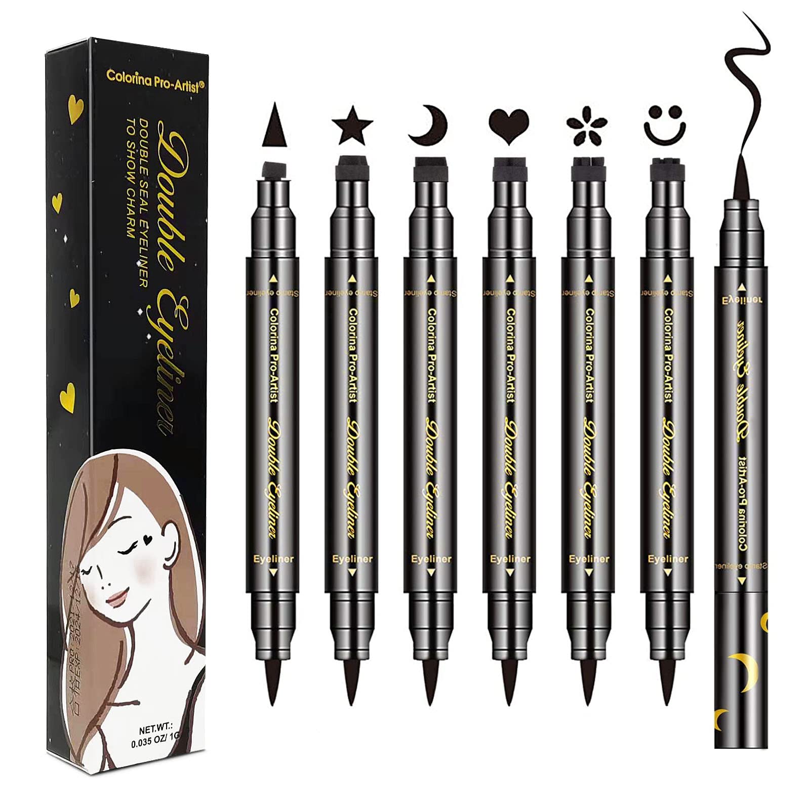 Lokfar 6 Pcs Double-Headed Liquid Eyeliner Stamp Pen Set, Eye Liners For Women Waterproof Eyeliner Pencil Black Eye-Liner Stenci